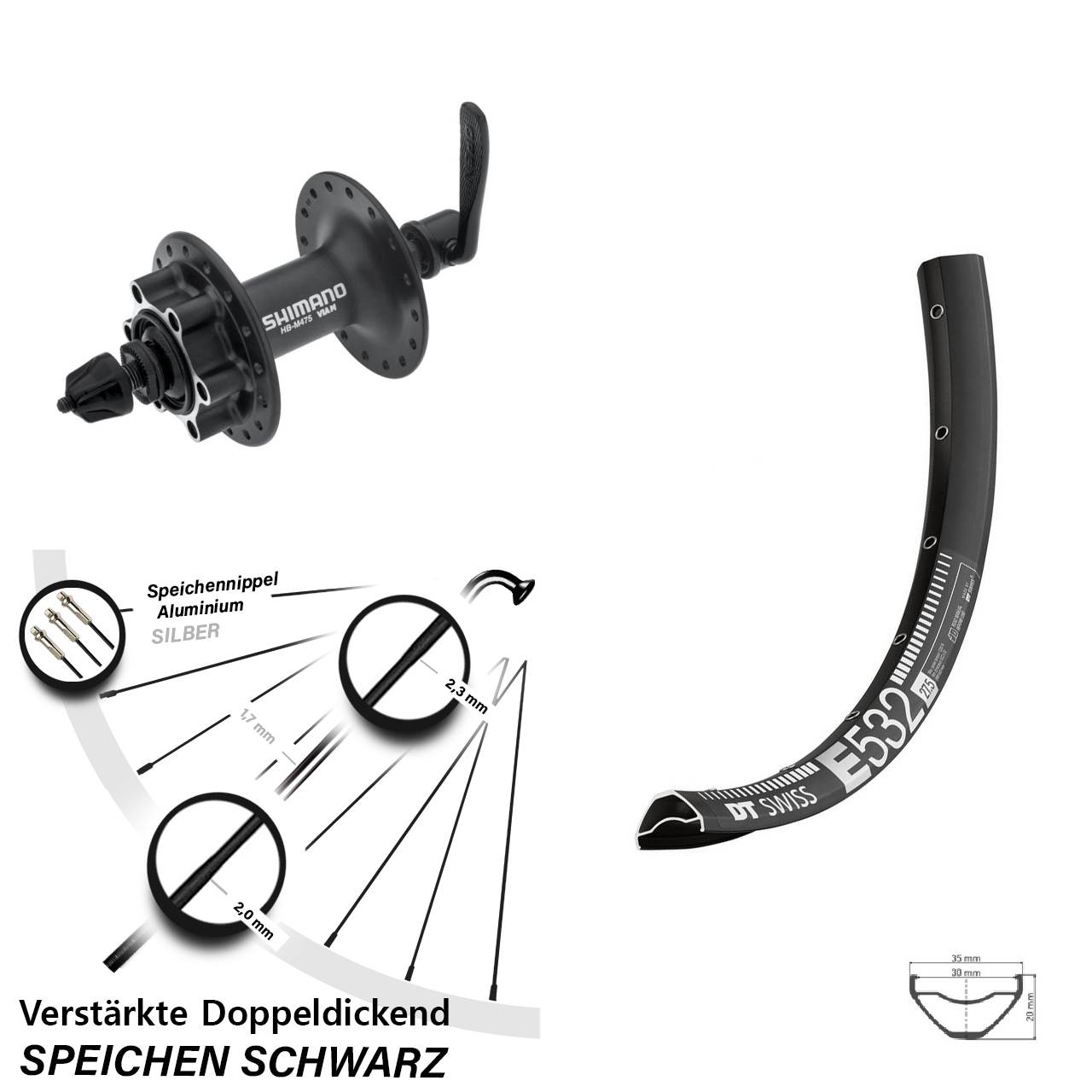 27,5 Zoll DT Swiss E532 Shimano Alivio Disc Laufrad für Schnellspanner