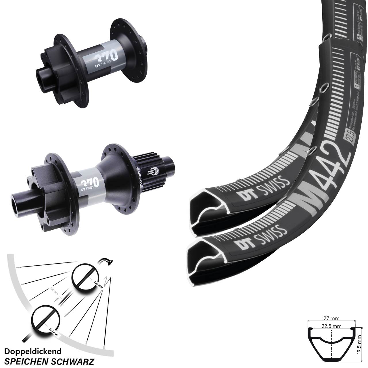 Disc Laufrad-Satz 12x100/142 28-29 Zoll DT Swiss M442 370 Shimano Micro Spline