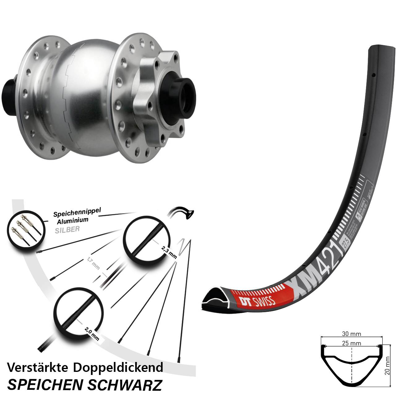 Disc Laufrad mit Nabendynamo 29 Zoll DT Swiss XM 421 SON 28 15x110 Boost