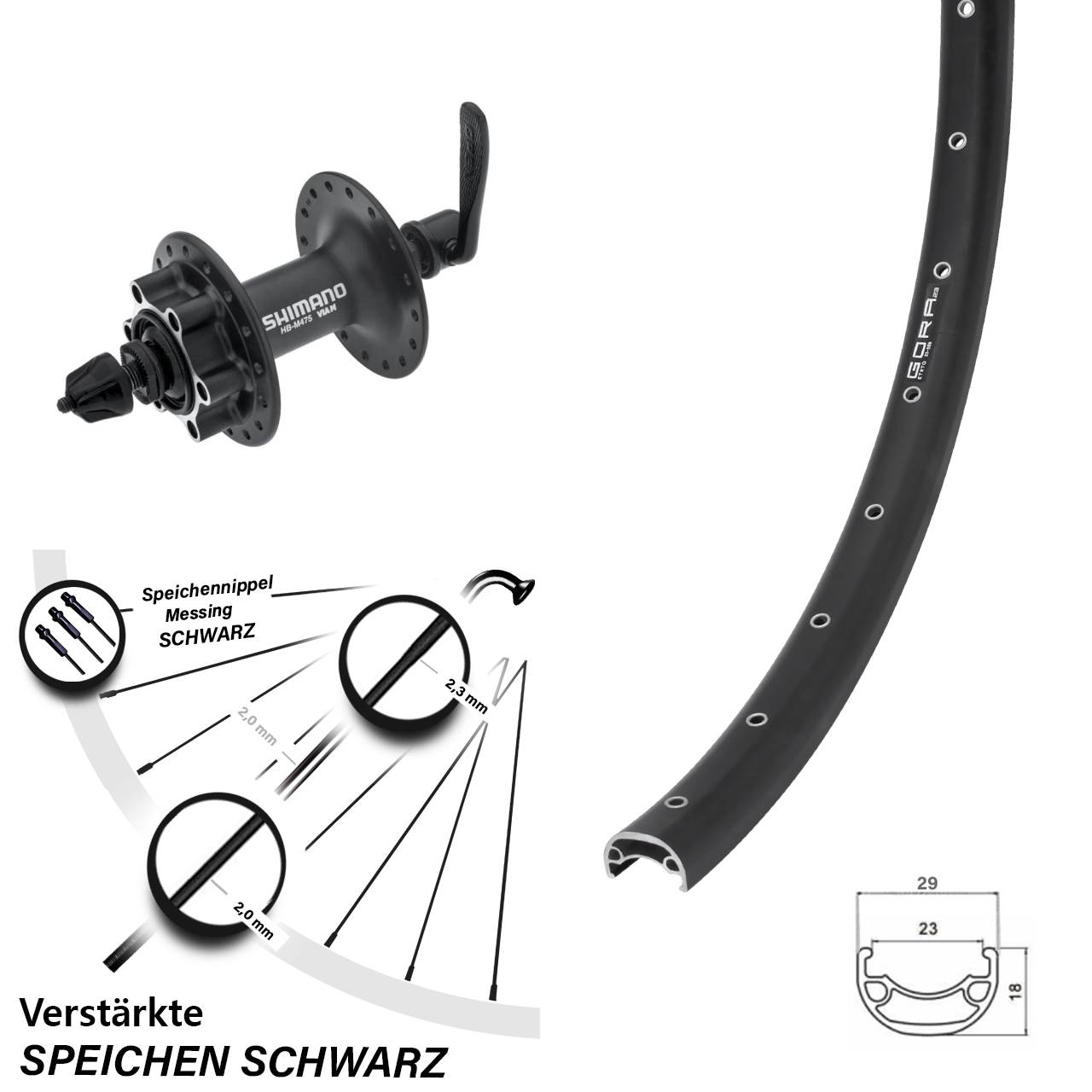 29 Zoll Gora 23 Shimano HB-M475 Disc Vorderrad QR