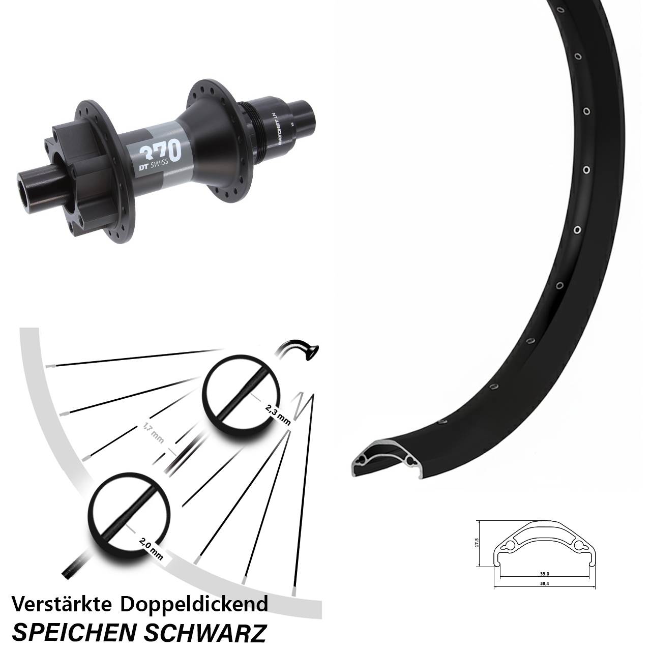 Hinterrad 6-Loch 12x148 29 Zoll Ryde Disc 35 DT Swiss 370 XD