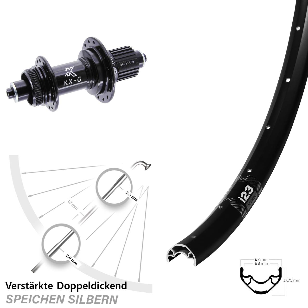 WTB i23 ST KX-G 28 Zoll Centerlock Hinterrad für Schnellspanner Micro Spline
