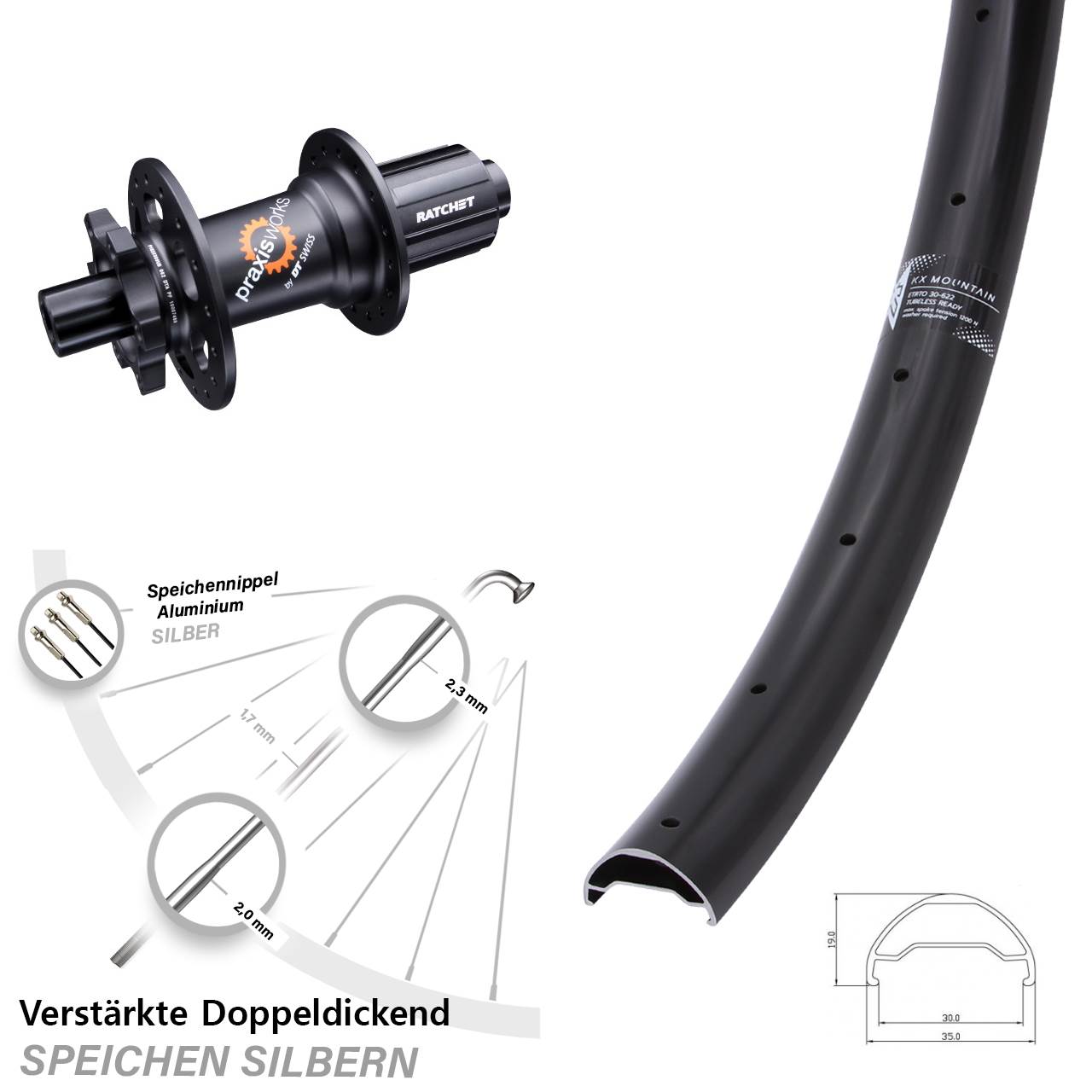 29 Zoll KX Mountain TR DT Swiss 350 Disc Laufrad 12x142 8-11 fach