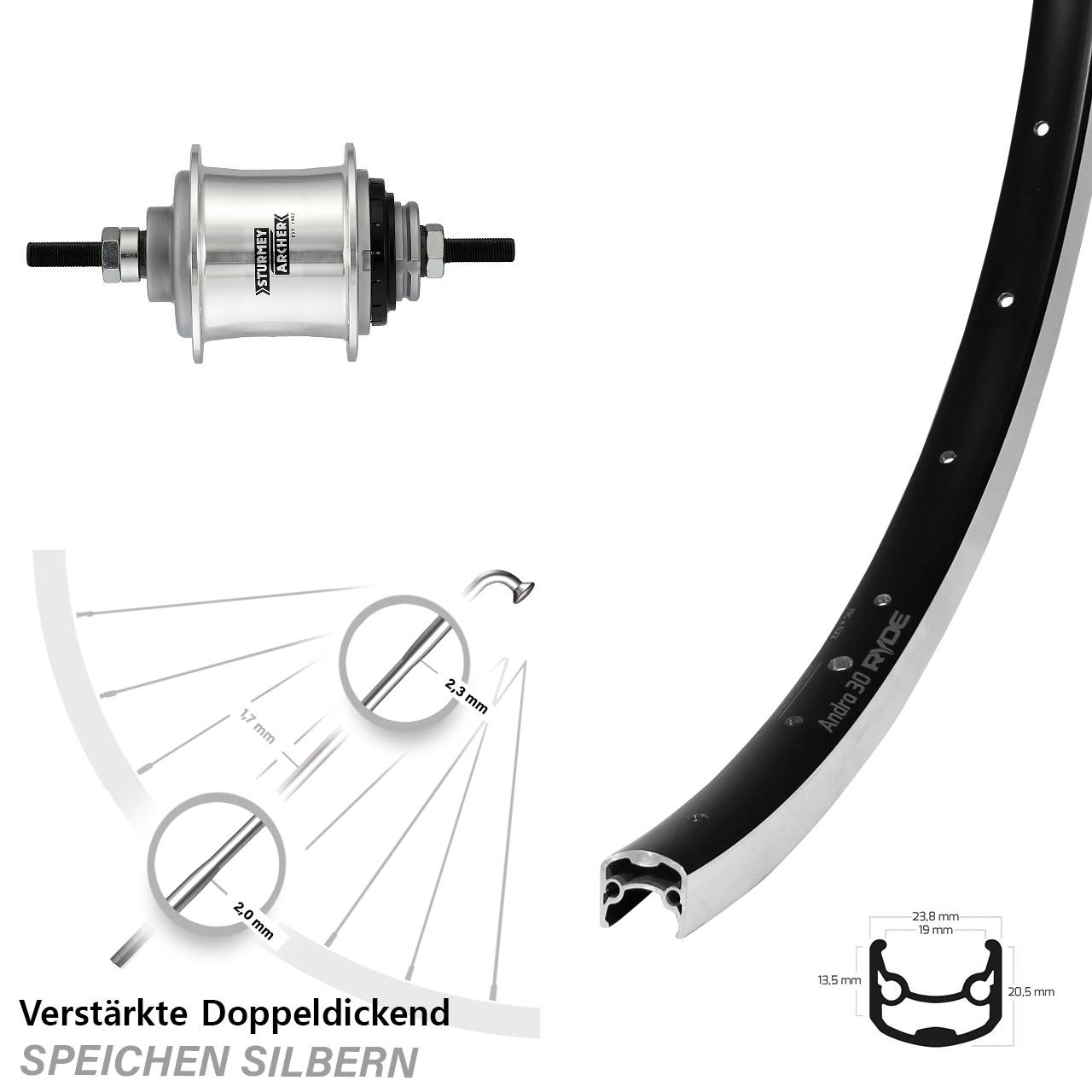 Hinterrad 26 Zoll Ryde Andra 30 Sturmey Archer Automatic 2 Gang