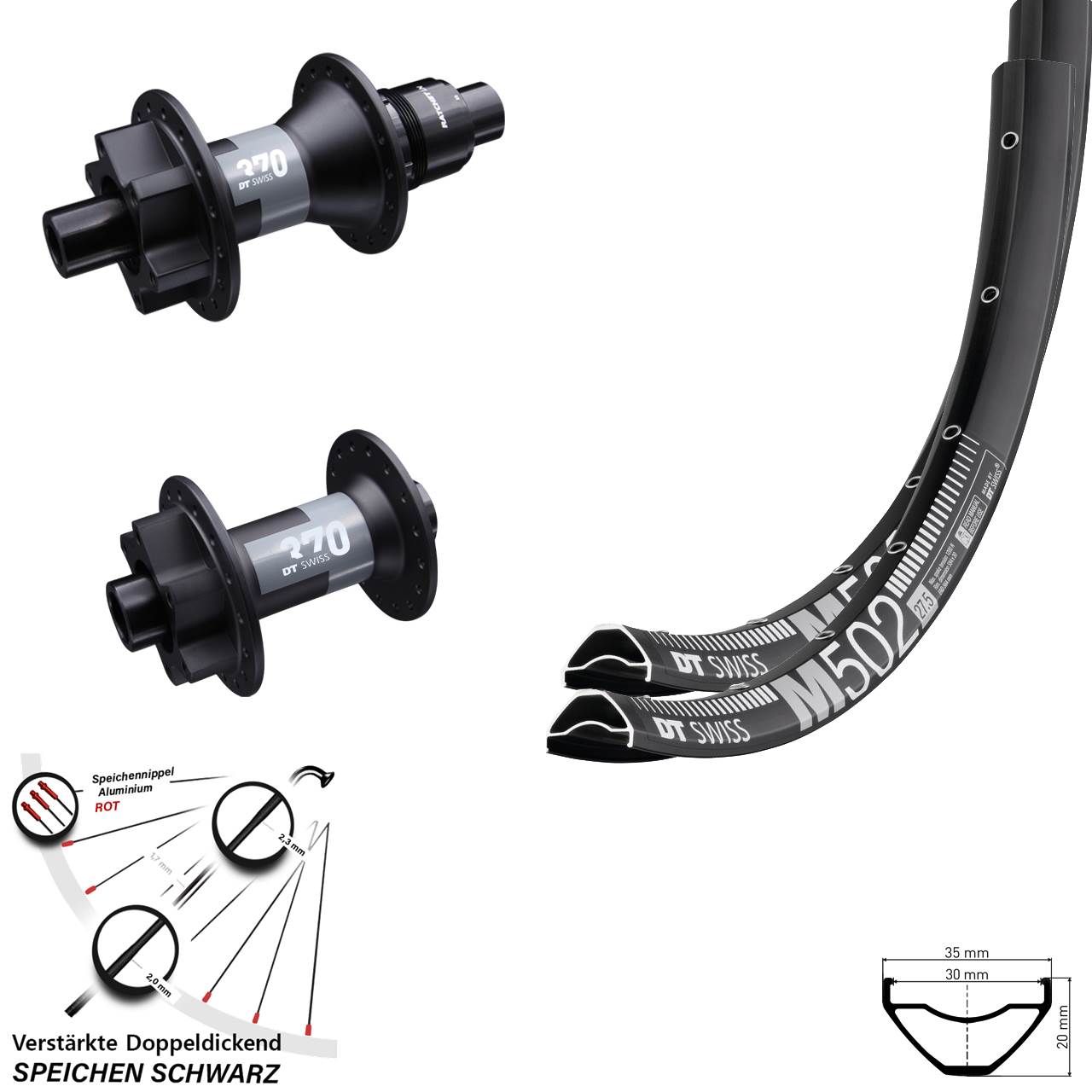 Disc Laufrad-Satz 15x100 12x142 27,5 Zoll DT Swiss M 502-370 SRAM XD