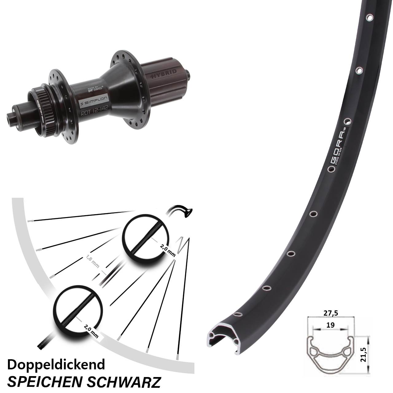 Gora 19 DT Swiss 370 Hybrid 26 Zoll Disc Laufrad QR 8-11 fach HG