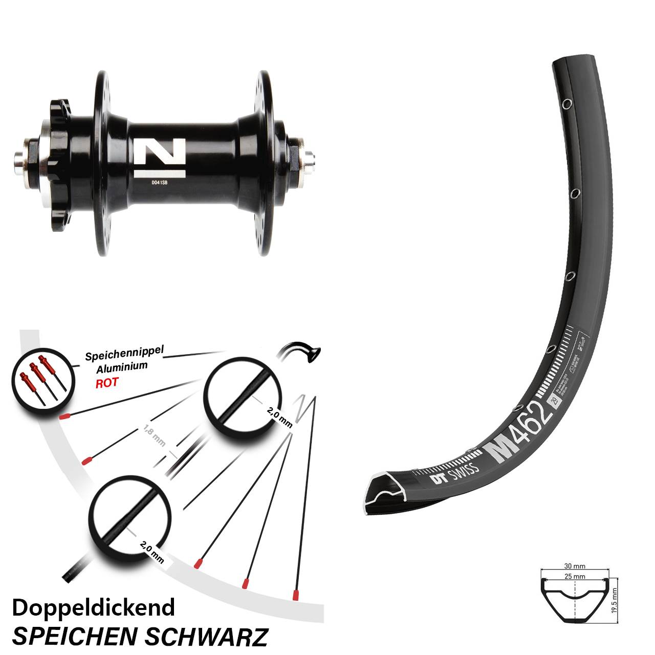Laufrad 27,5 Zoll DT Swiss M 462 Disc Novatec D041SB schwarz