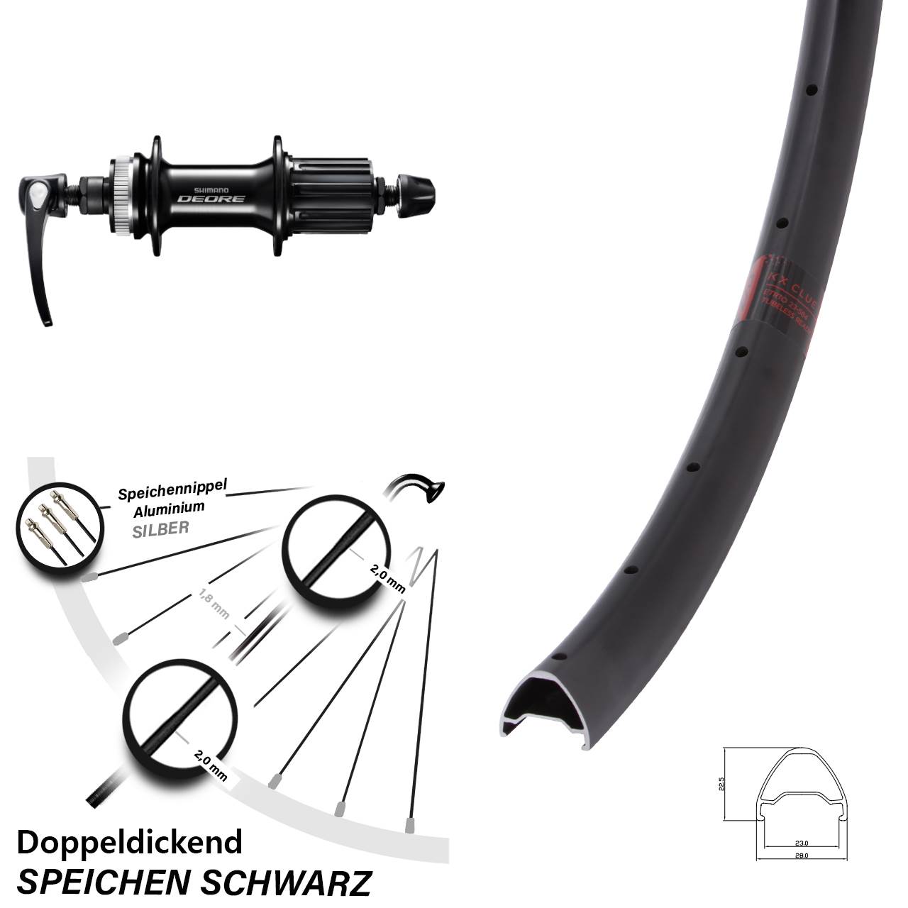 KX Clue Shimano Deore 28 Zoll Hinterrad Centerlock QR 8-11 fach