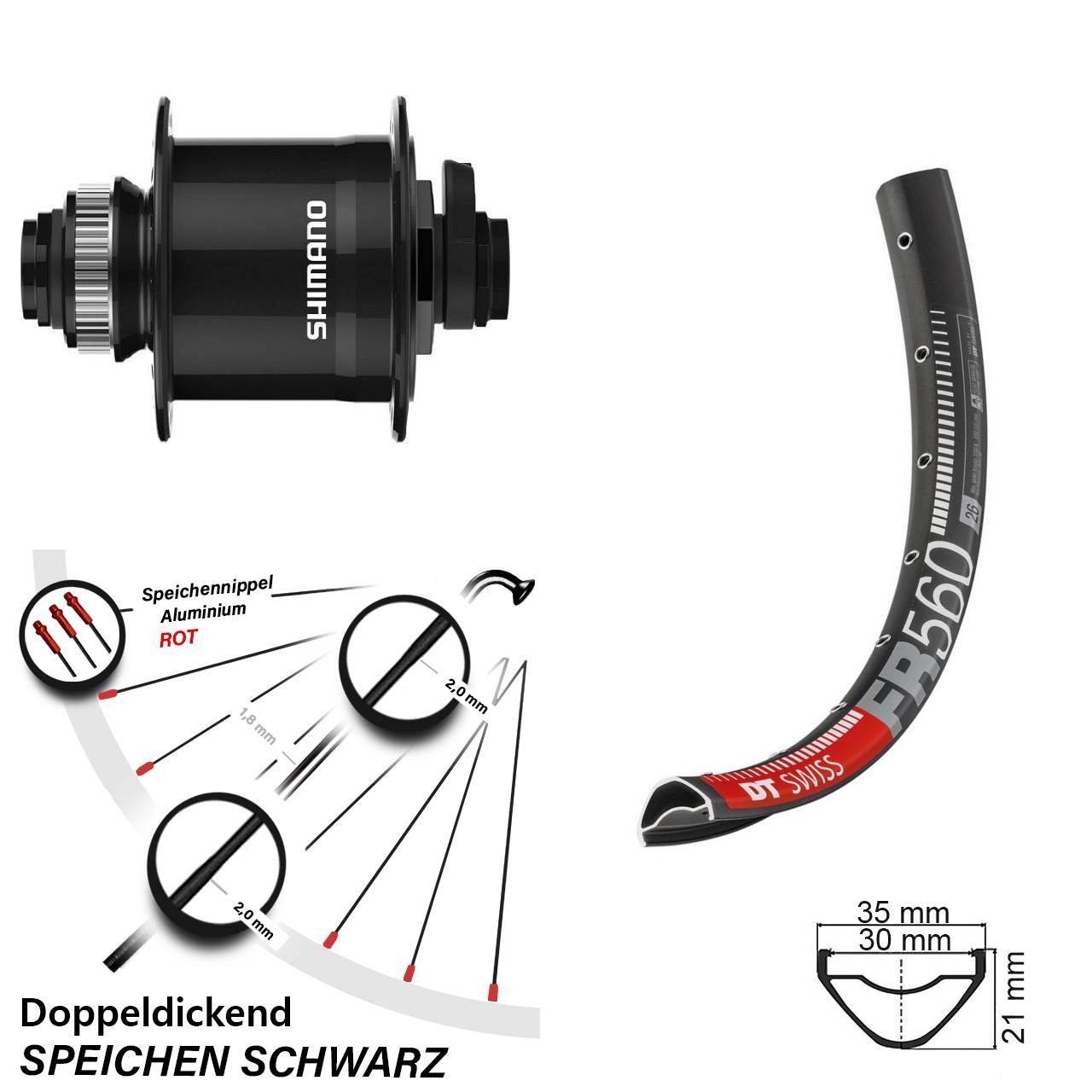 DT Swiss FR 560 Shimano DH-UR708-3D 26 Zoll Centerlock Dynamovorderrad 15x100