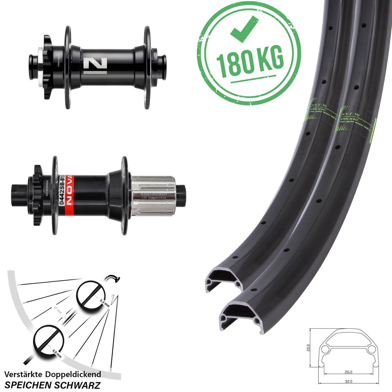 KX Evo Novatec D041SB D442 27,5 Zoll Disc Laufrad-Satz 15x110 12x148 8-12 fach HG