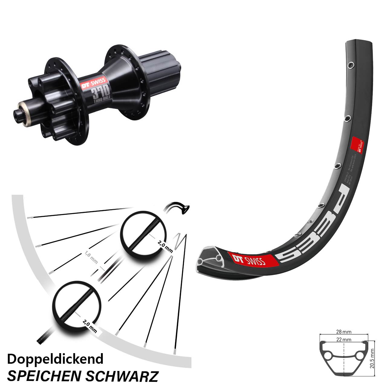 Hinterrad 27,5 Zoll DT Swiss 533d-370 Hybrid 6-Loch 8-11 fach QR