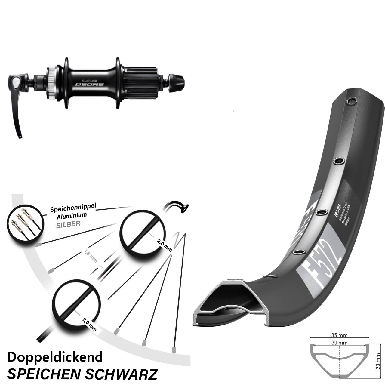 Disc Hinterrad QR 27,5 Zoll DT Swiss F572 Shimano FH-M6000 8-11 fach HG