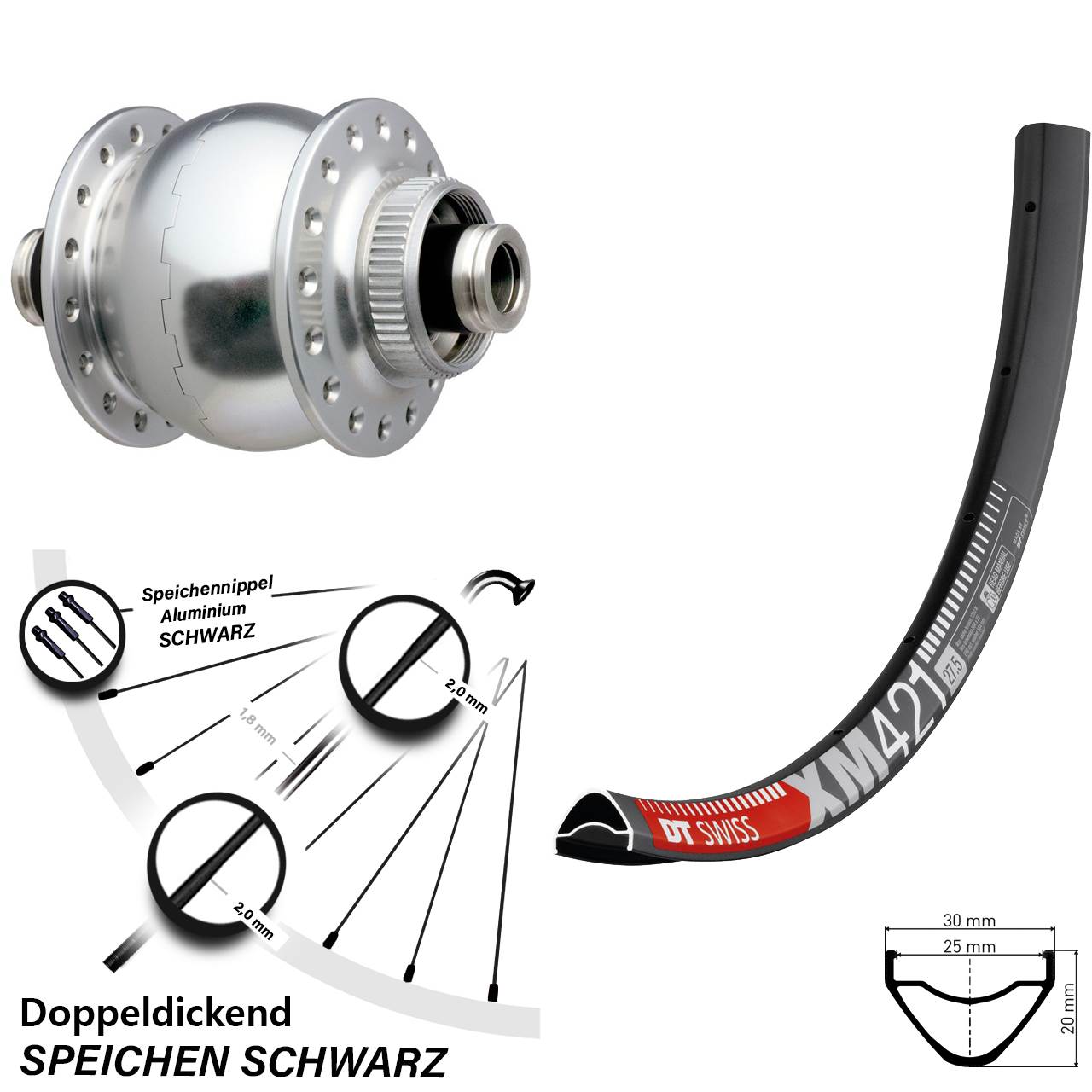Disc Nabendynamovorderrad 29 Zoll DT Swiss XM 421 SON 28 12x100