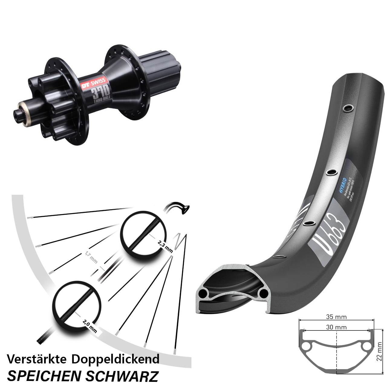 Hinterrad 6-Loch 650B DT Swiss U 663 DT Swiss 370 8-11 fach HG QR