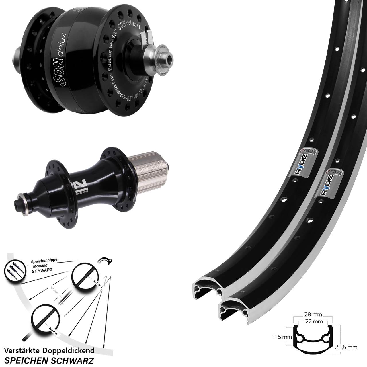 650B Ryde Andra 35 Novatec F162 Strong SON delux Laufradsatz Schnellspanner 8-12 fach HG