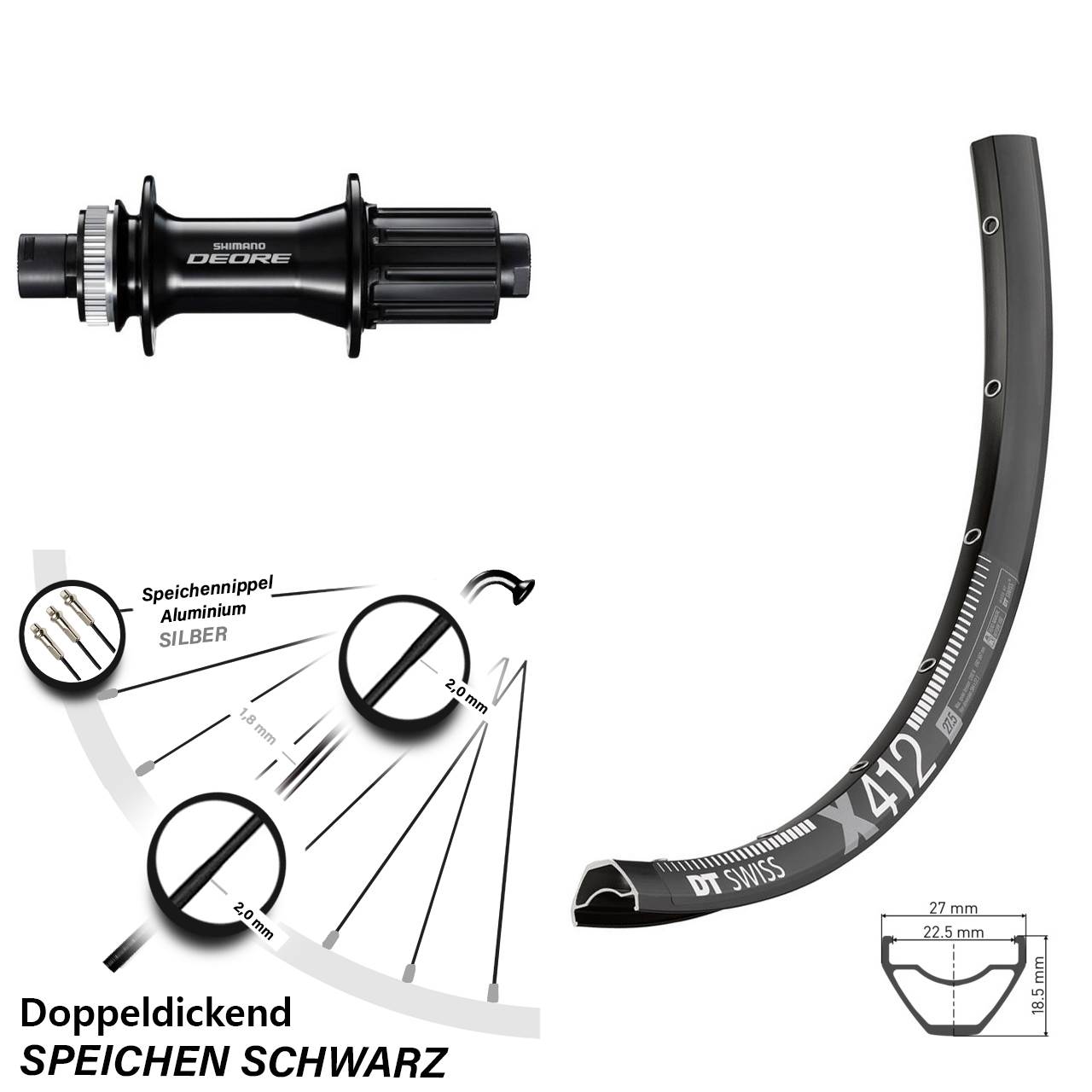Disc Laufrad 29 Zoll DT Swiss X 412 Shimano FH-M6010-B 8-11 fach HG 12x148
