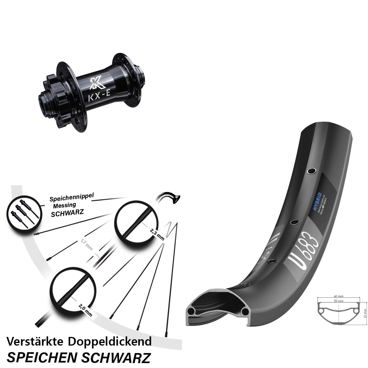 DT Swiss U 683 Disc Vorderrad 27,5 Zoll KX-E 15x100 mm E-Bike 6-Loch