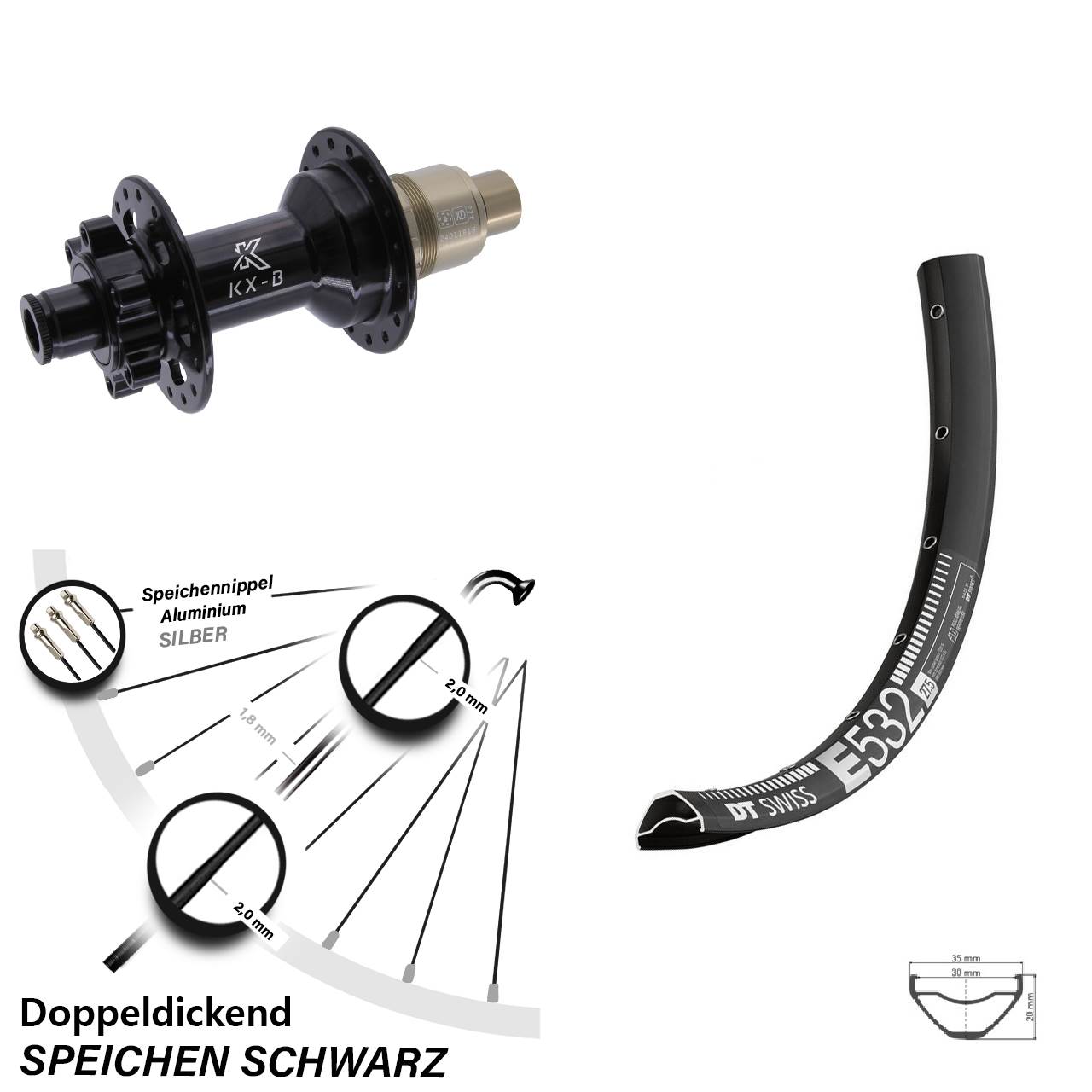 27,5 Zoll DT Swiss E 532 Hinterrad KX-B 6-Loch XD 12x148