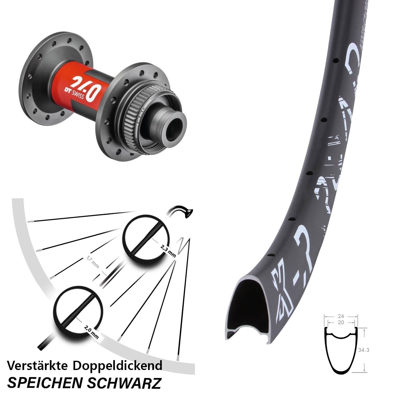 28 Zoll KX-R Road DT Swiss 240 Vorderrad Centerlock 12x100
