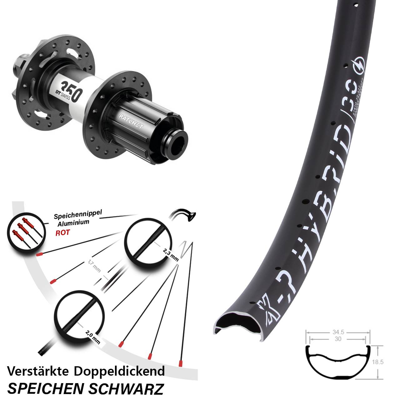 Boost Hinterrad 6-Loch 12x148 29 Zoll KX-R Hybrid 30 DT Swiss 350 8-11 fach