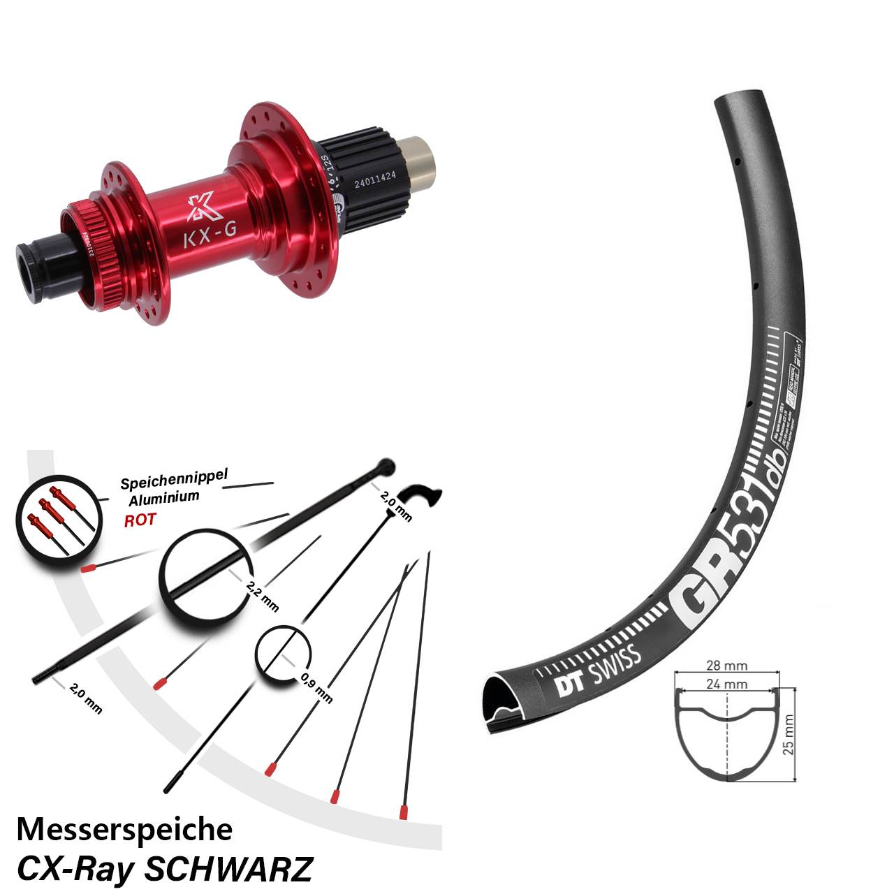 Disc Hinterrad 12x142 650B DT Swiss GR531 KX-G rot Micro Spline CX-Ray