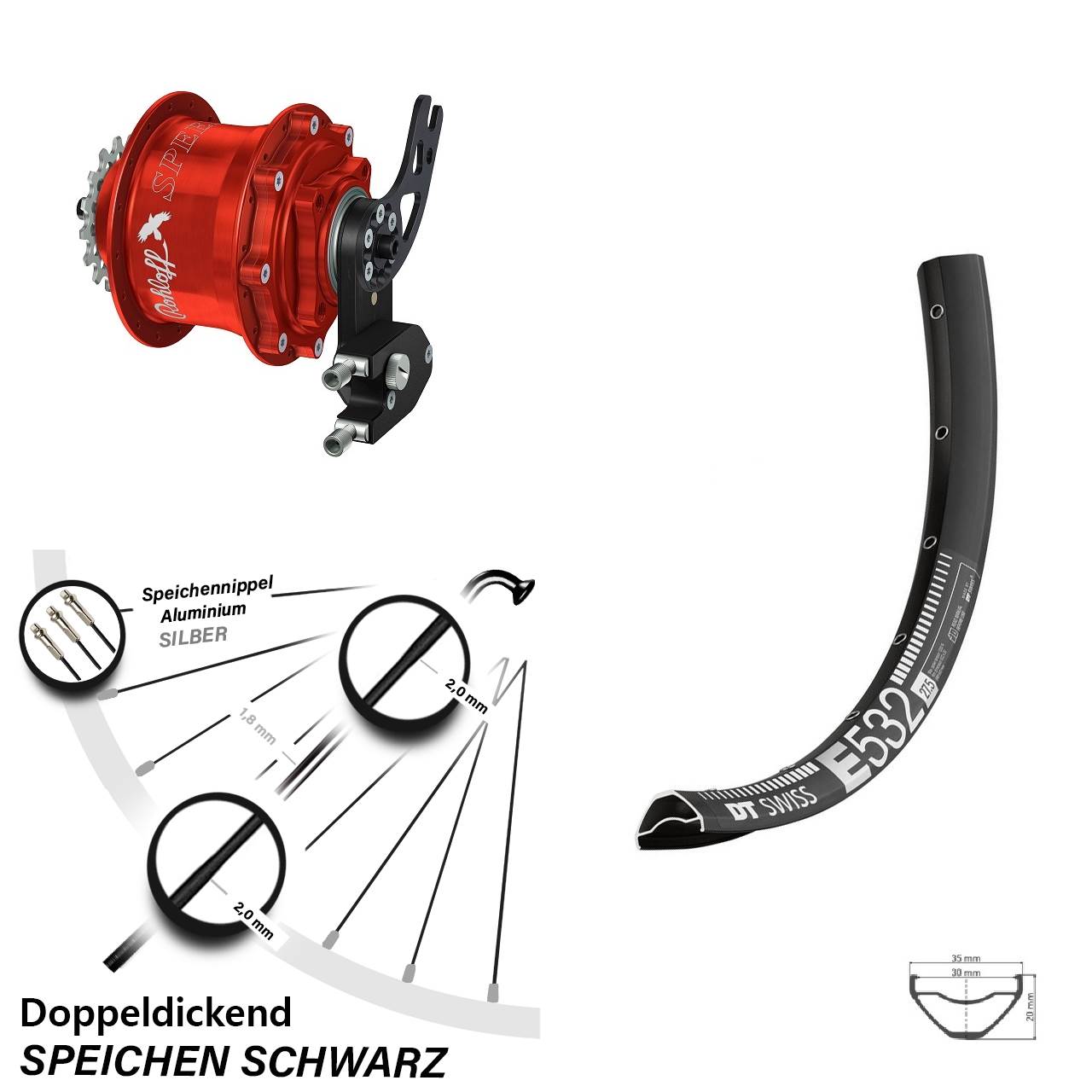 29 Zoll DT Swiss E 532 Rohloff Speedhub 500/14 CC DB PM rot