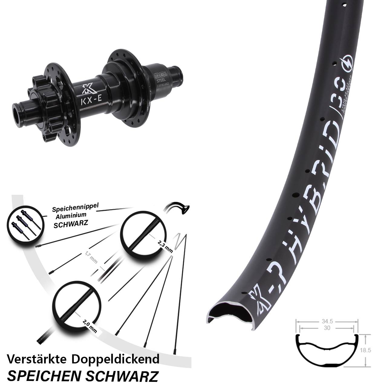 29 Zoll KX-R Hybrid 30 Boost 6-Loch Hinterrad 12x148 XD 11-12 fach