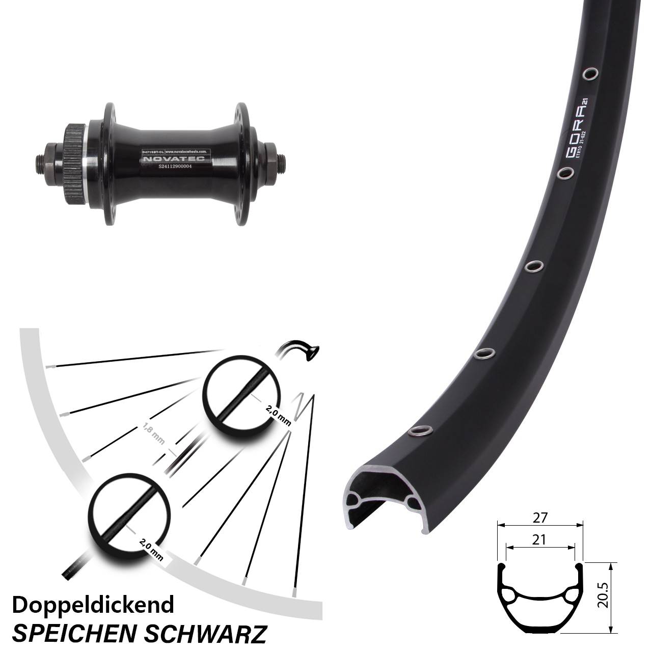 28-29 Zoll Gora 21 Novatec D471 Vorderrad Centerlock QR