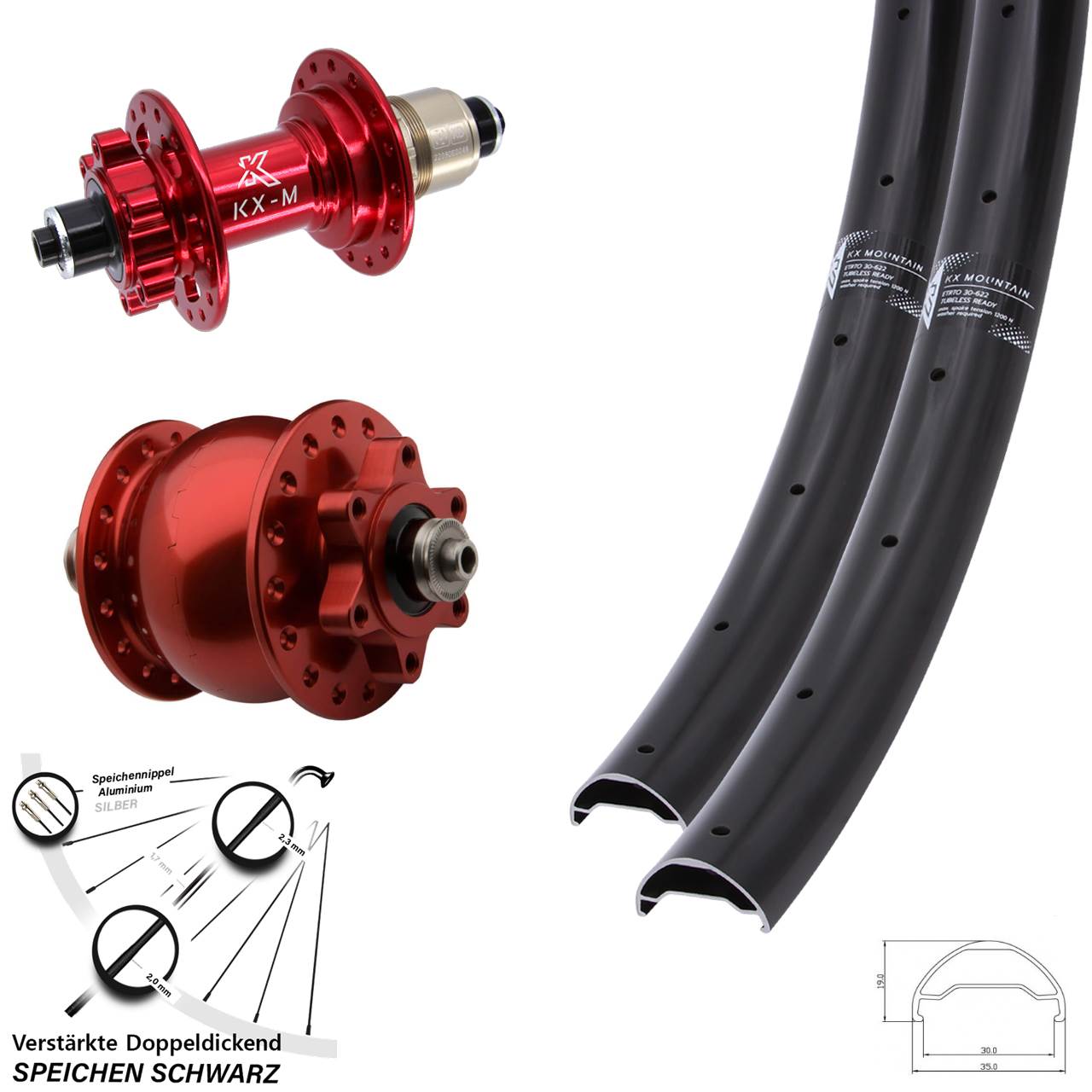 29 Zoll KX-M Mountain rot SON 28 Laufradsatz 6-Loch für Schnellspanner XD 11-12 fach