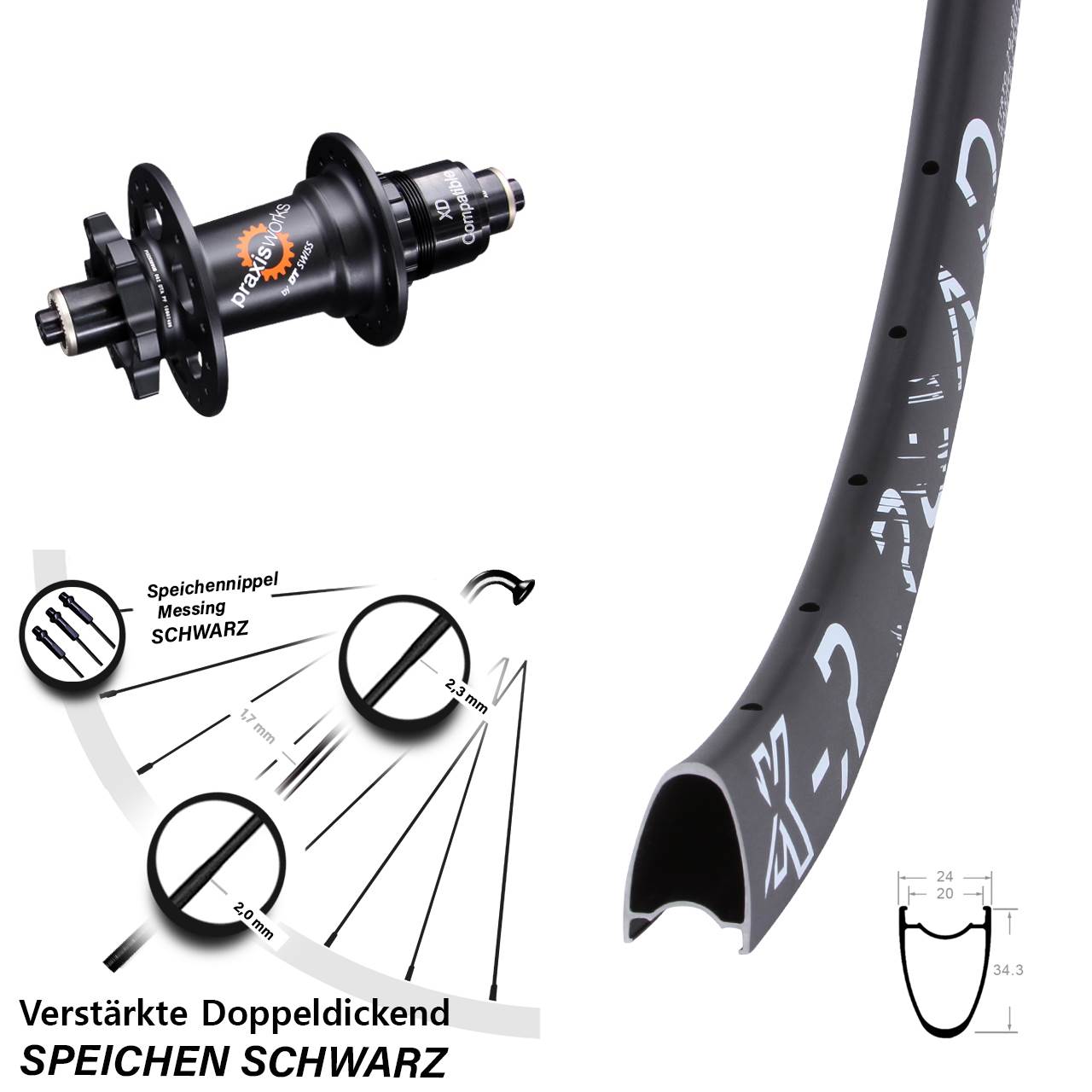 6-Loch Hinterrad QR 28-29 Zoll KX-R Road DT Swiss 350 XD 11-12 fach