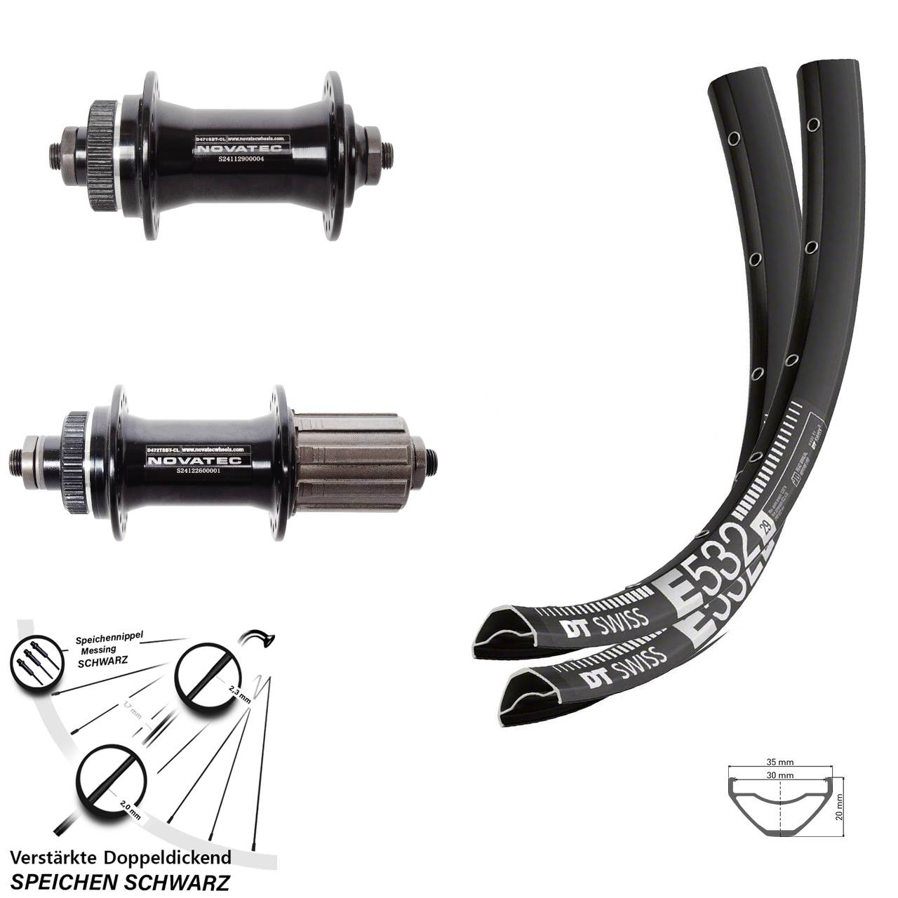 Disc Laufradsatz für Schnellspanner 29 Zoll DT Swiss E532 Novatec D471 D472 8-12 fach HG