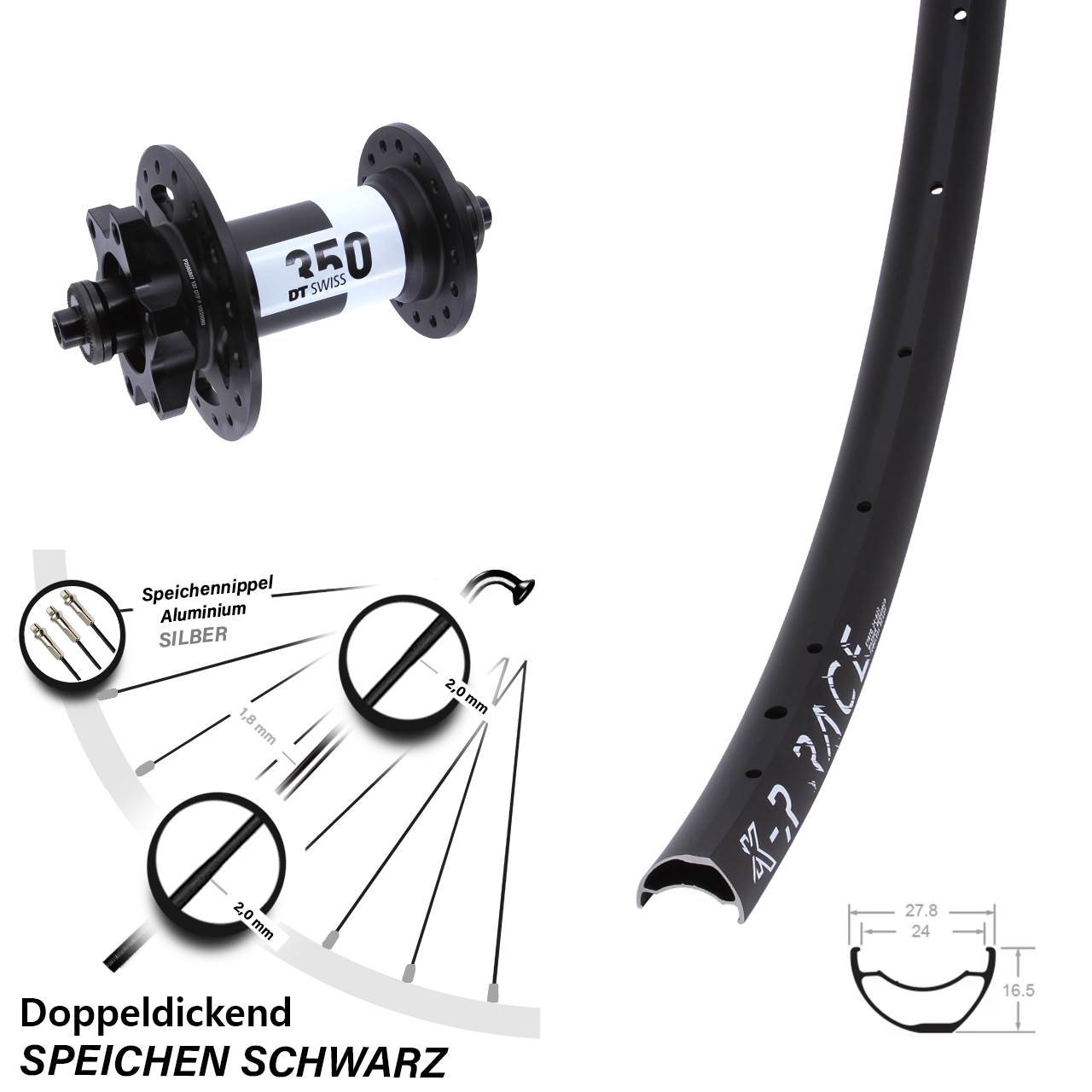 KX-R Race DT Swiss 350 29 Zoll 6-Loch Vorderrad für Schnellspanner