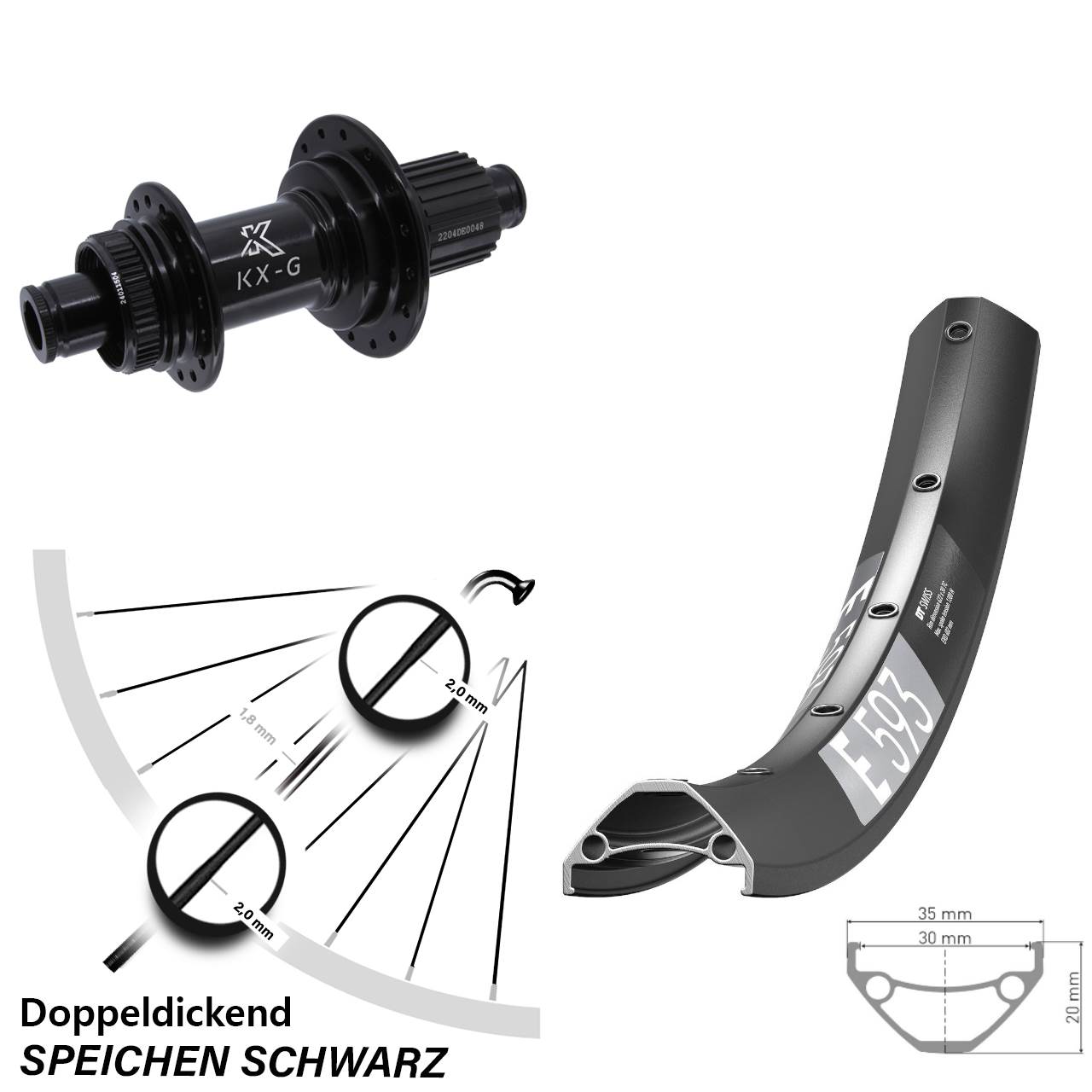 29 Zoll DT Swiss E 593 Hinterrad KX-GS Micro Spline 12x142