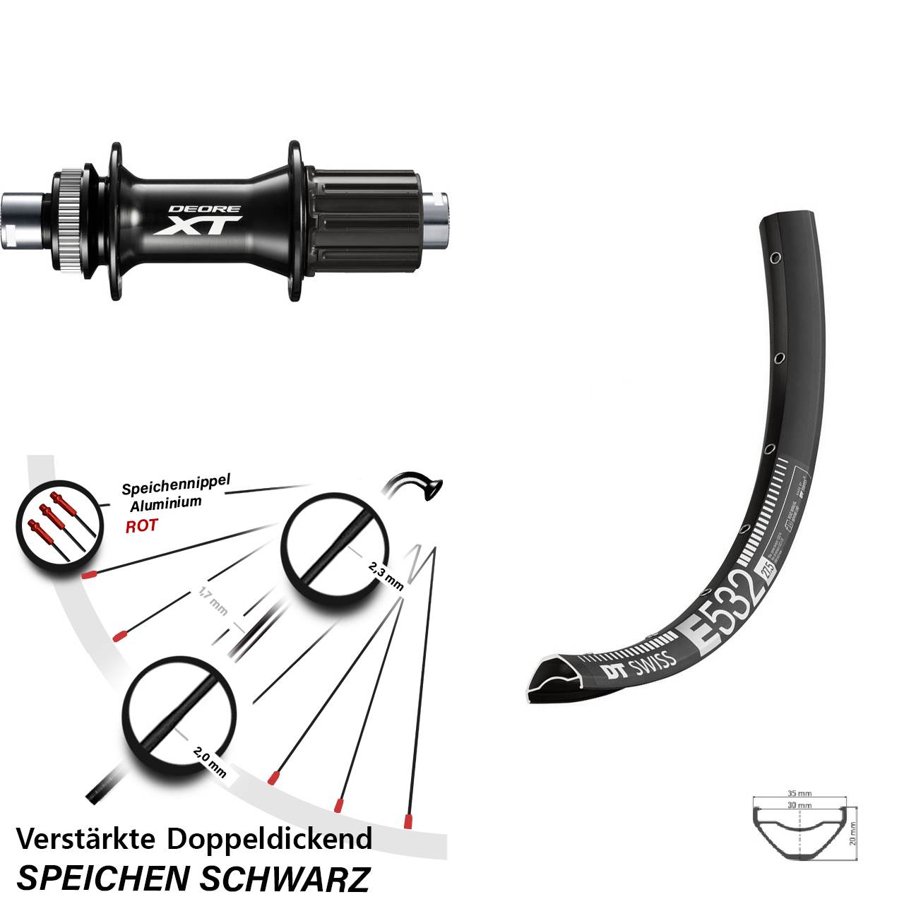 DT Swiss E532 Shimano XT FH-M8010-B 29 Zoll Hinterrad Centerlock 12x148 8-11 fach