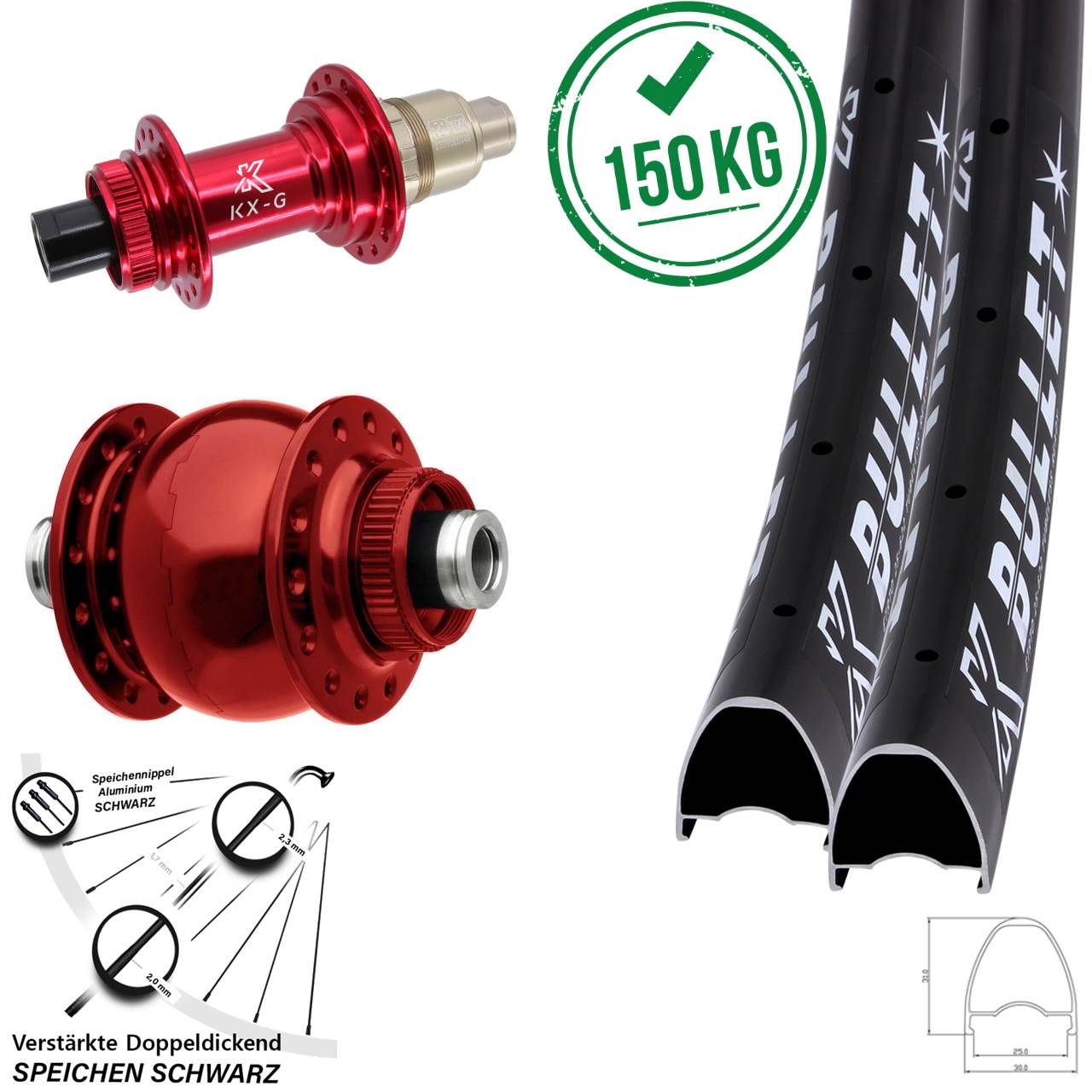 Laufradsatz Centerlock KX-G Bullet rot SON 28 Zoll XDR 11-12 fach 12x100/142