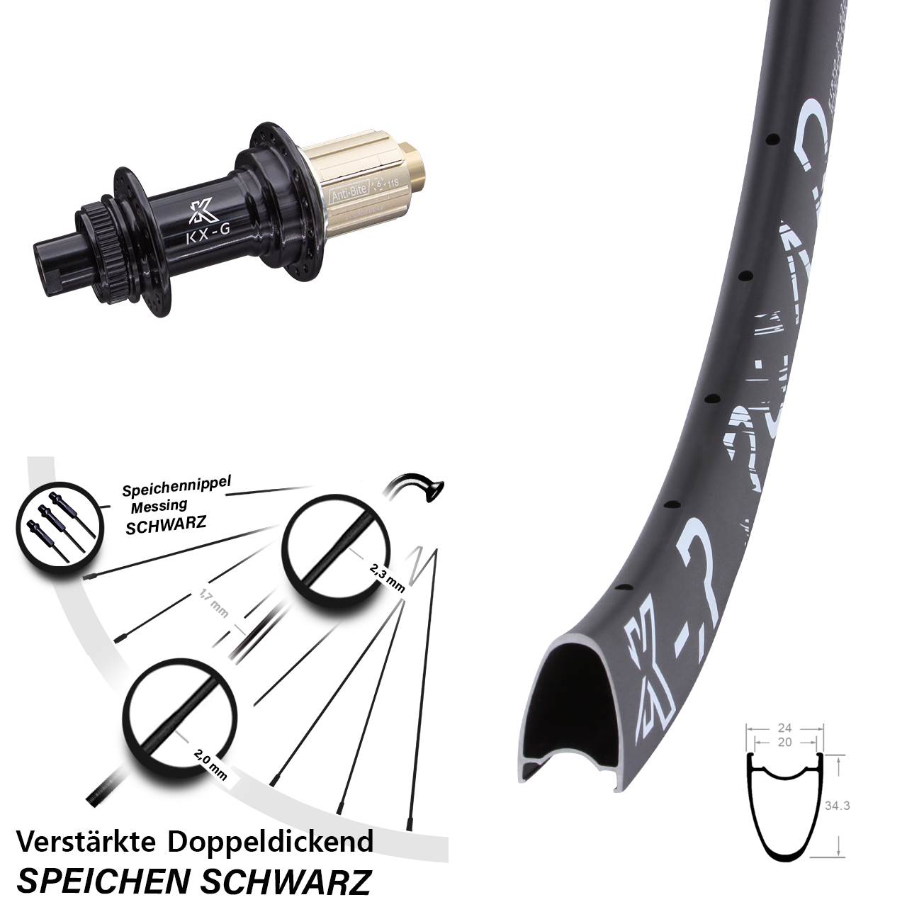 Hinterrad Centerlock 12x142 29 Zoll KX-R Road verstärkt 8-12 fach
