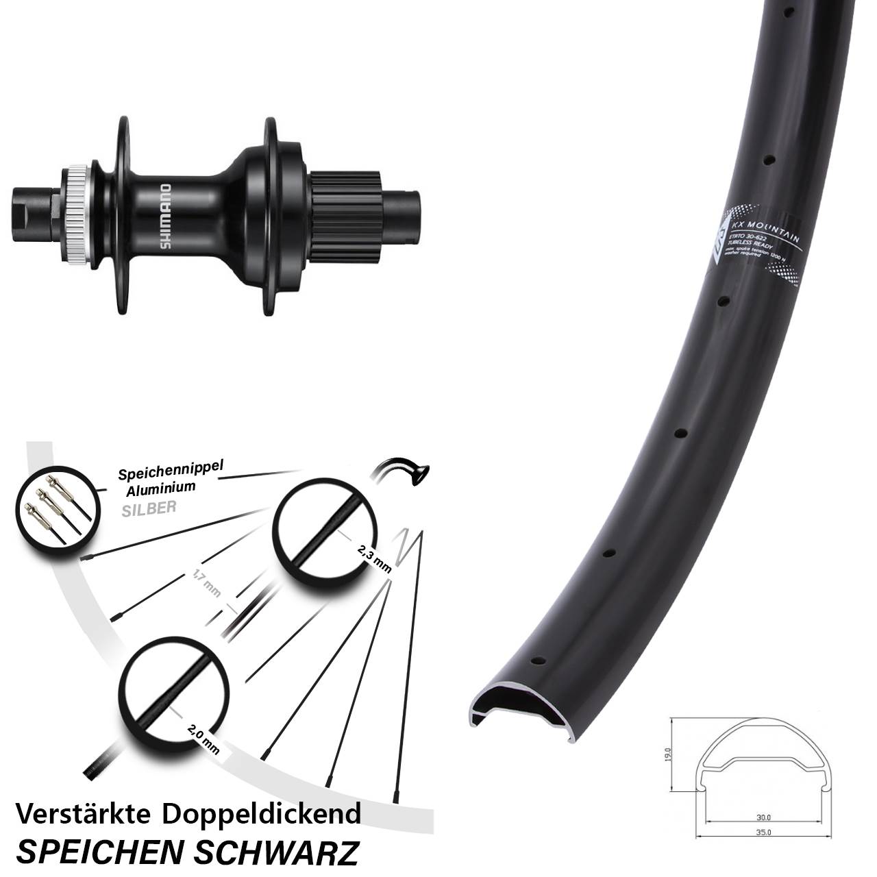 Hinterrad Centerlock 29 Zoll KX Mountain Shimano FH-MT510 Micro Spline 12x142