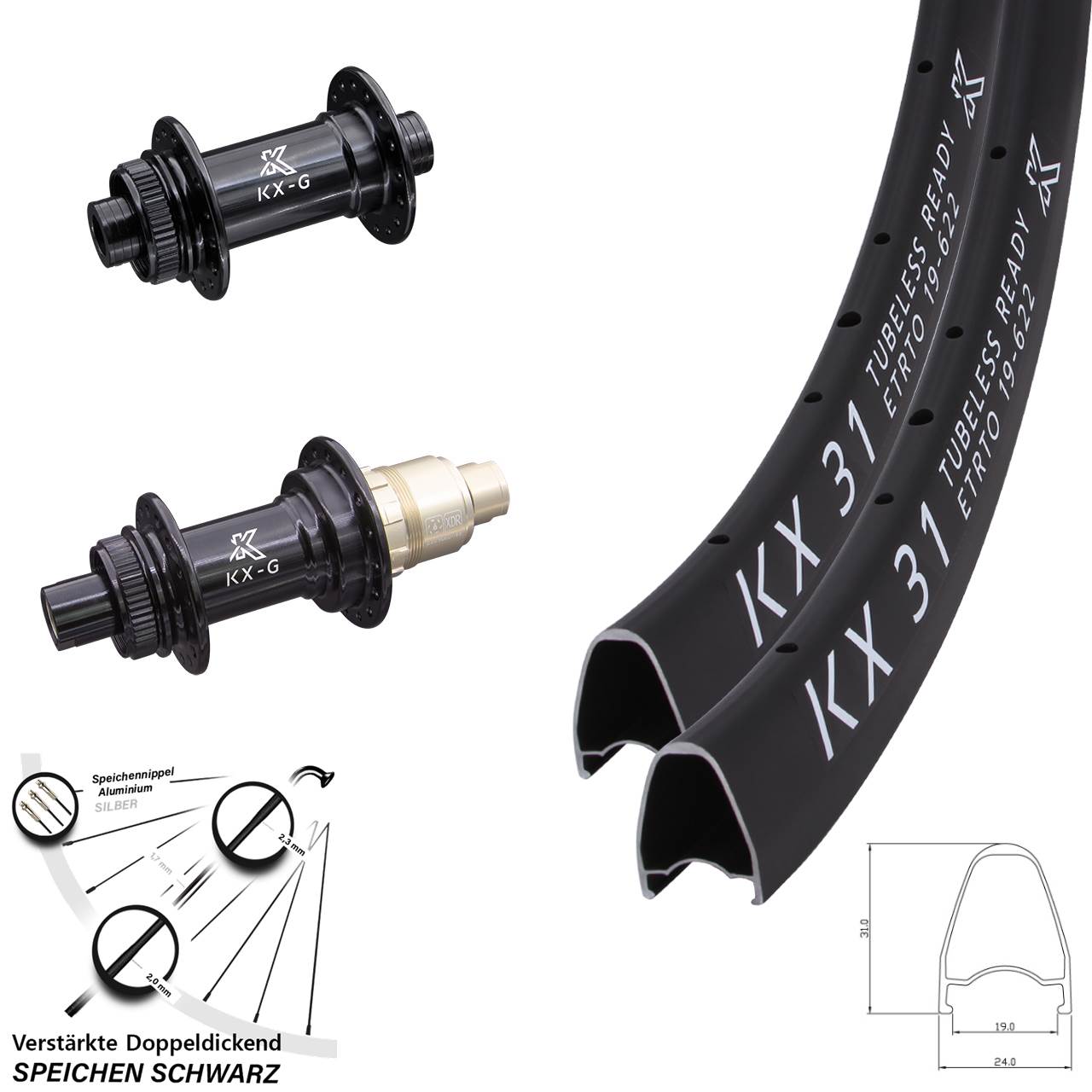 Disc Laufrad-Satz 28 Zoll KX-G 31 SRAM XDR 15x100 12x142