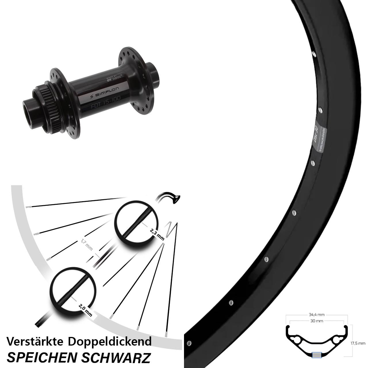 Vorderrad 29 Zoll Ryde Disc 30 DT Swiss 370 15x100