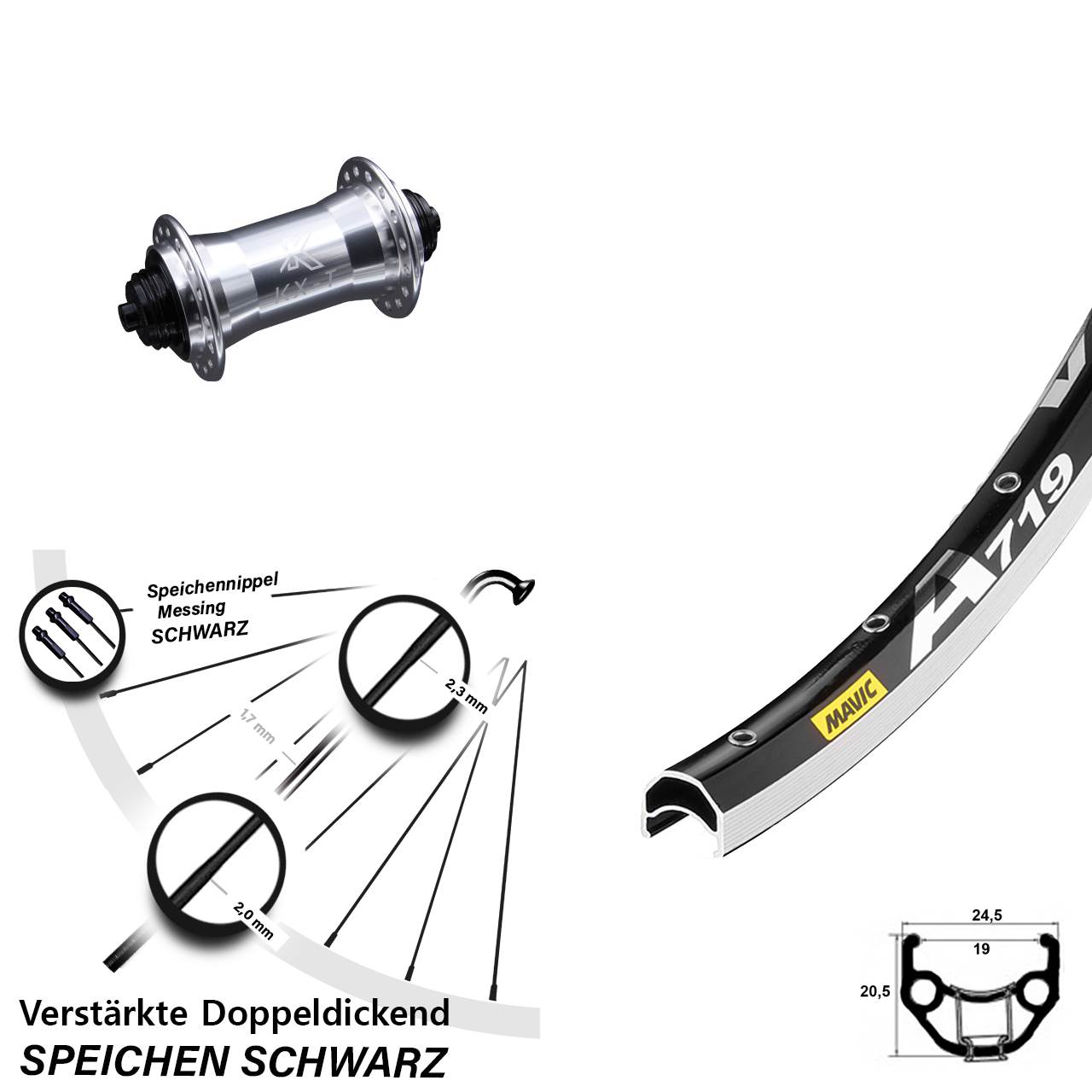 28 Zoll Mavic A719 KX-T verstärkt Laufrad QR