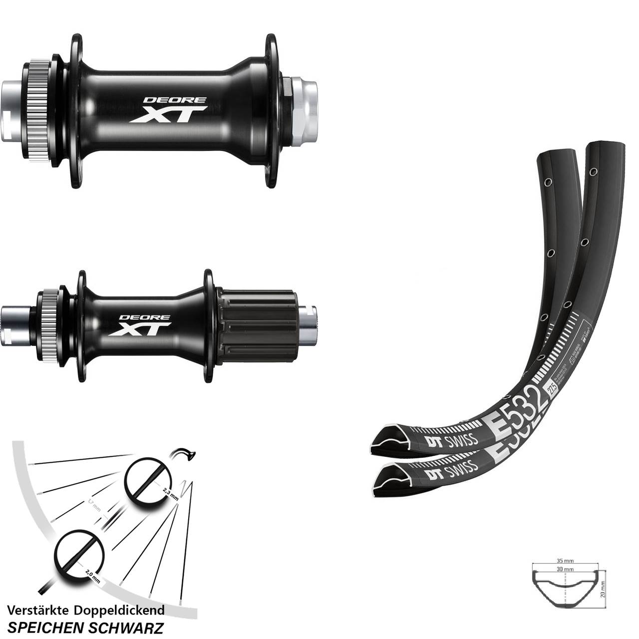 Disc Laufradsatz 27,5 Zoll DT Swiss E532 Shimano FH-M8010-B HB-M8010-B 8-11 fach Boost