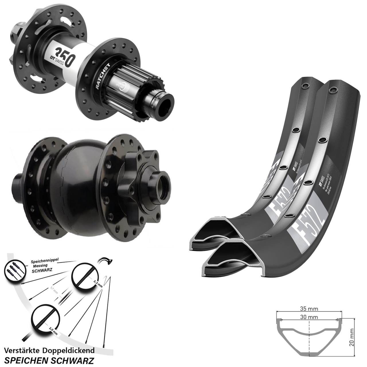 27,5 Zoll DT Swiss F572-350 SON 28 6-Loch Laufradsatz 15x110 12x148 Shimano Micro Spline