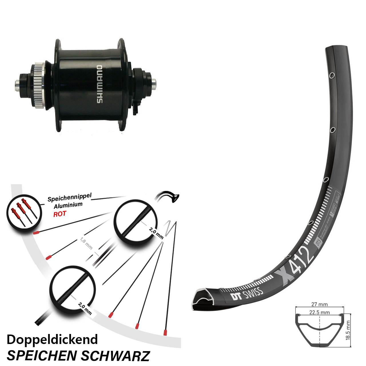 29 Zoll Nabendynamo-Vorderrad Centerlock DT Swiss X412 Shimano DH-UR700-3D QR