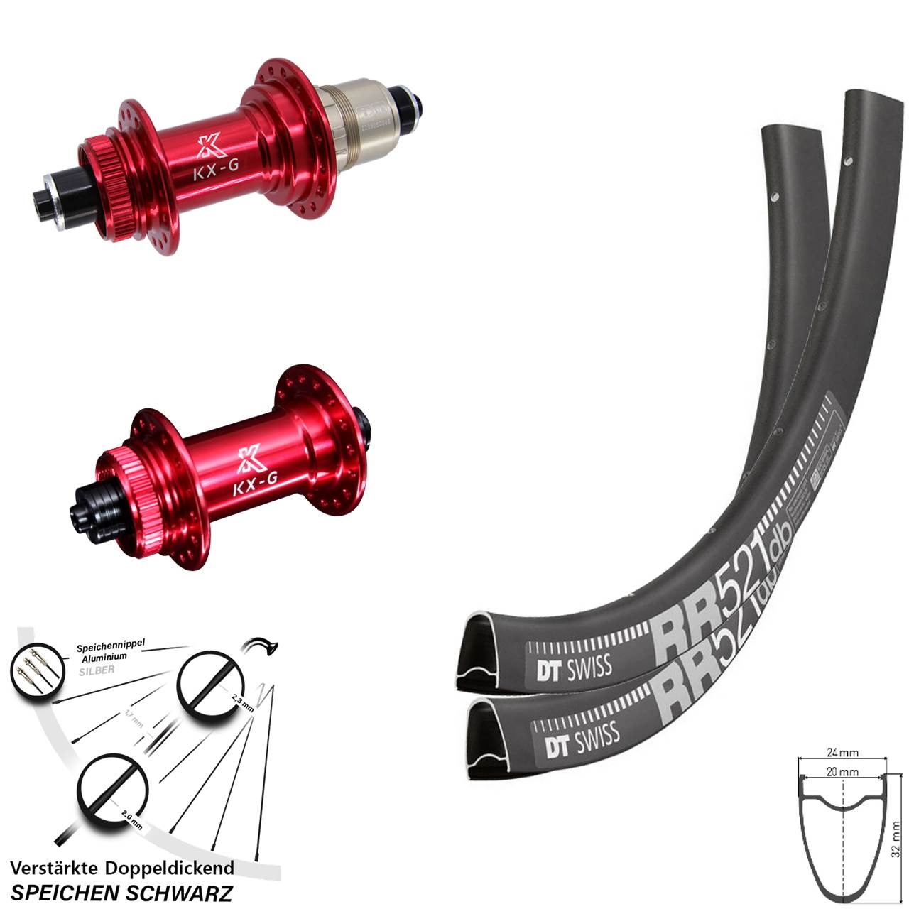 Laufradsatz Centerlock 28 Zoll DT Swiss RR 521 KX-G rot XDR 11-12 fach QR