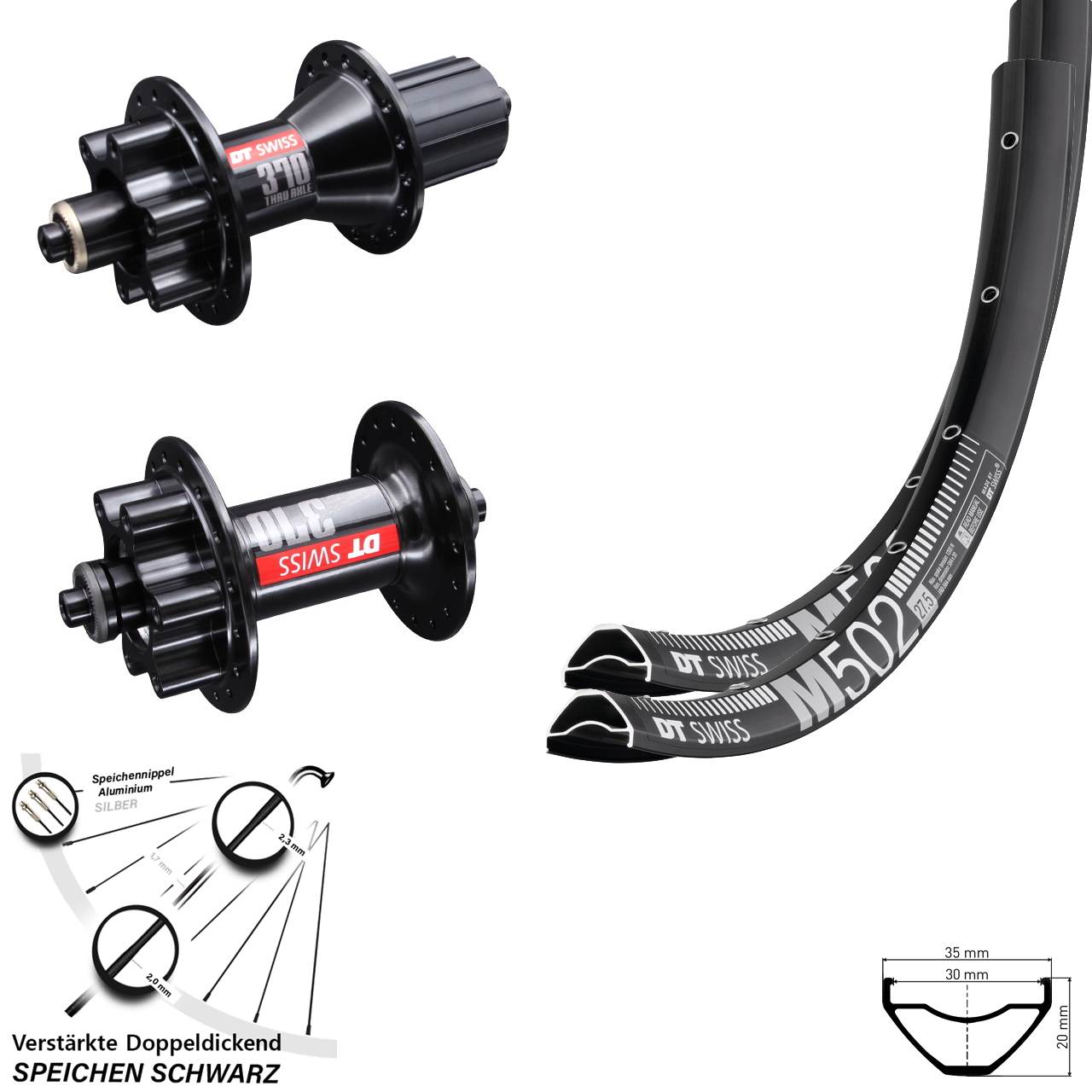 DT Swiss M502 DT Swiss 370 29 Zoll Disc Laufradsatz für Schnellspanner 8-11 fach HG