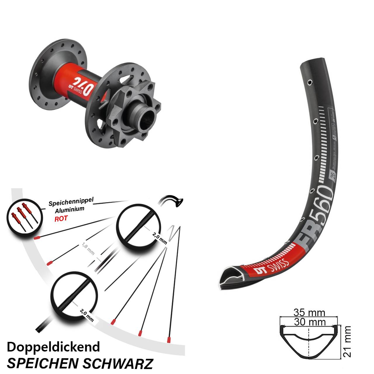 26 Zoll DT Swiss FR 560-240 Disc Vorderrad 15x110 Boost