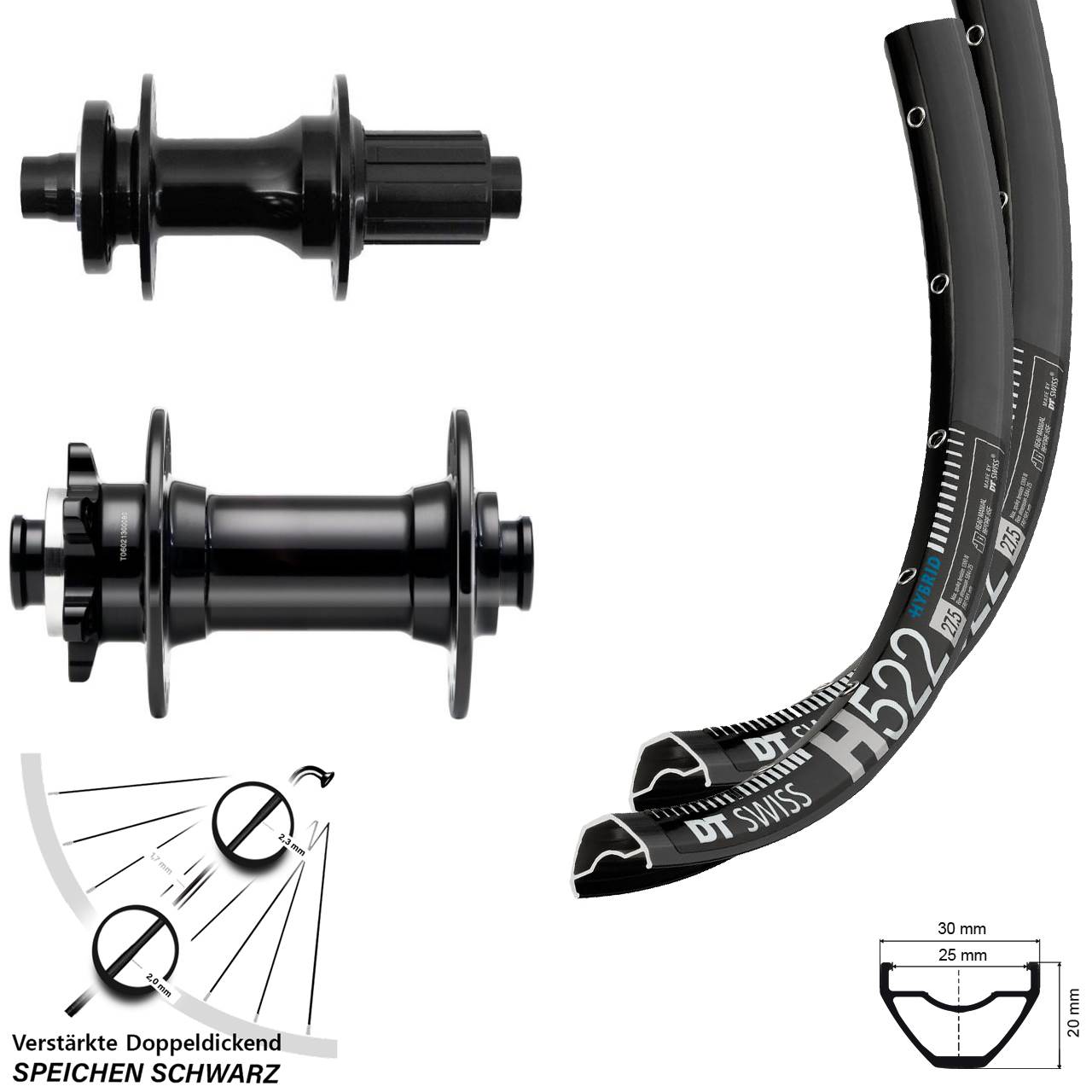27,5 Zoll DT Swiss H522 Fastace DA210 Novatec D341-B15 Disc Laufradsatz Boost 8-12 fach