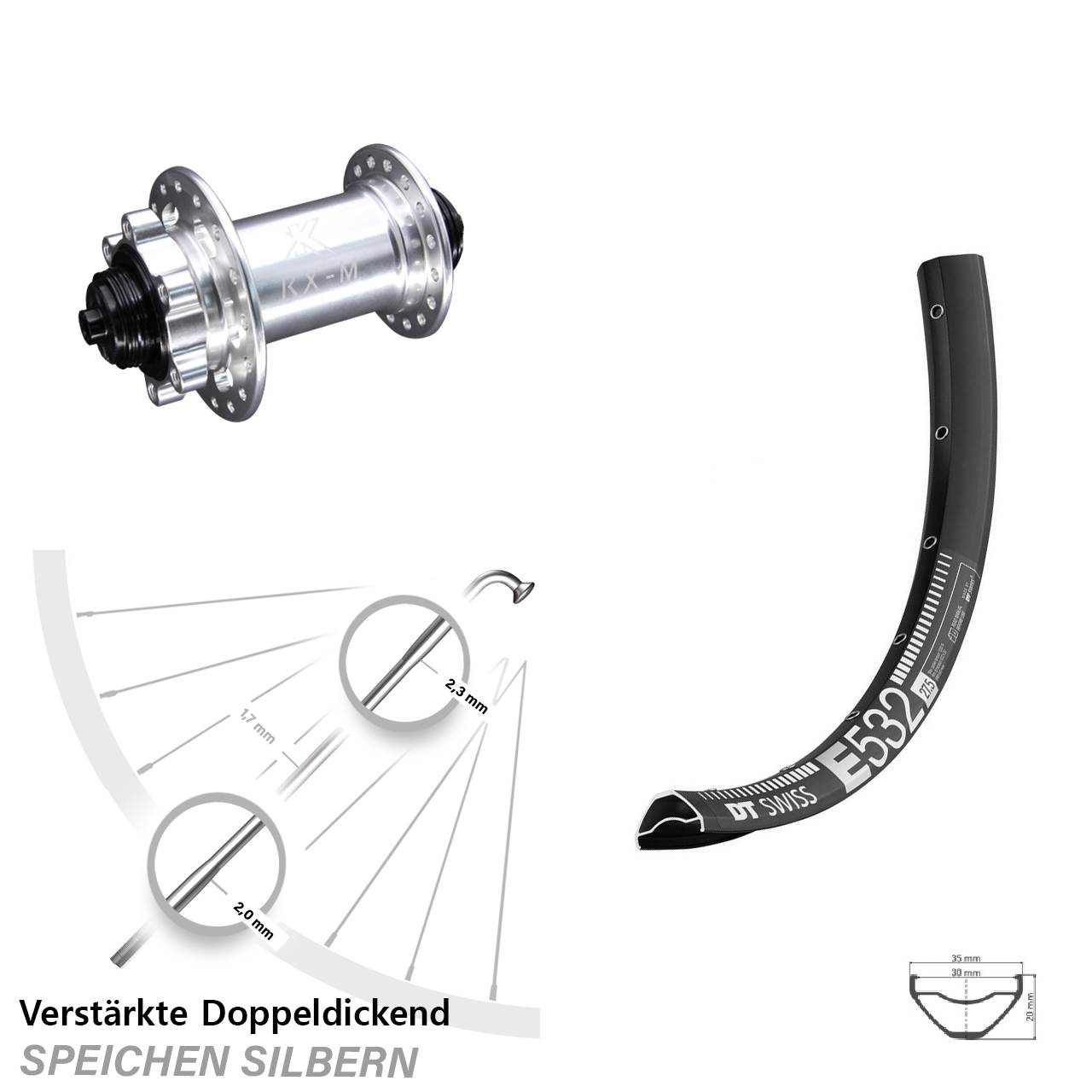 29 Zoll DT Swiss E 532 KX-M Disc Vorderrad QR