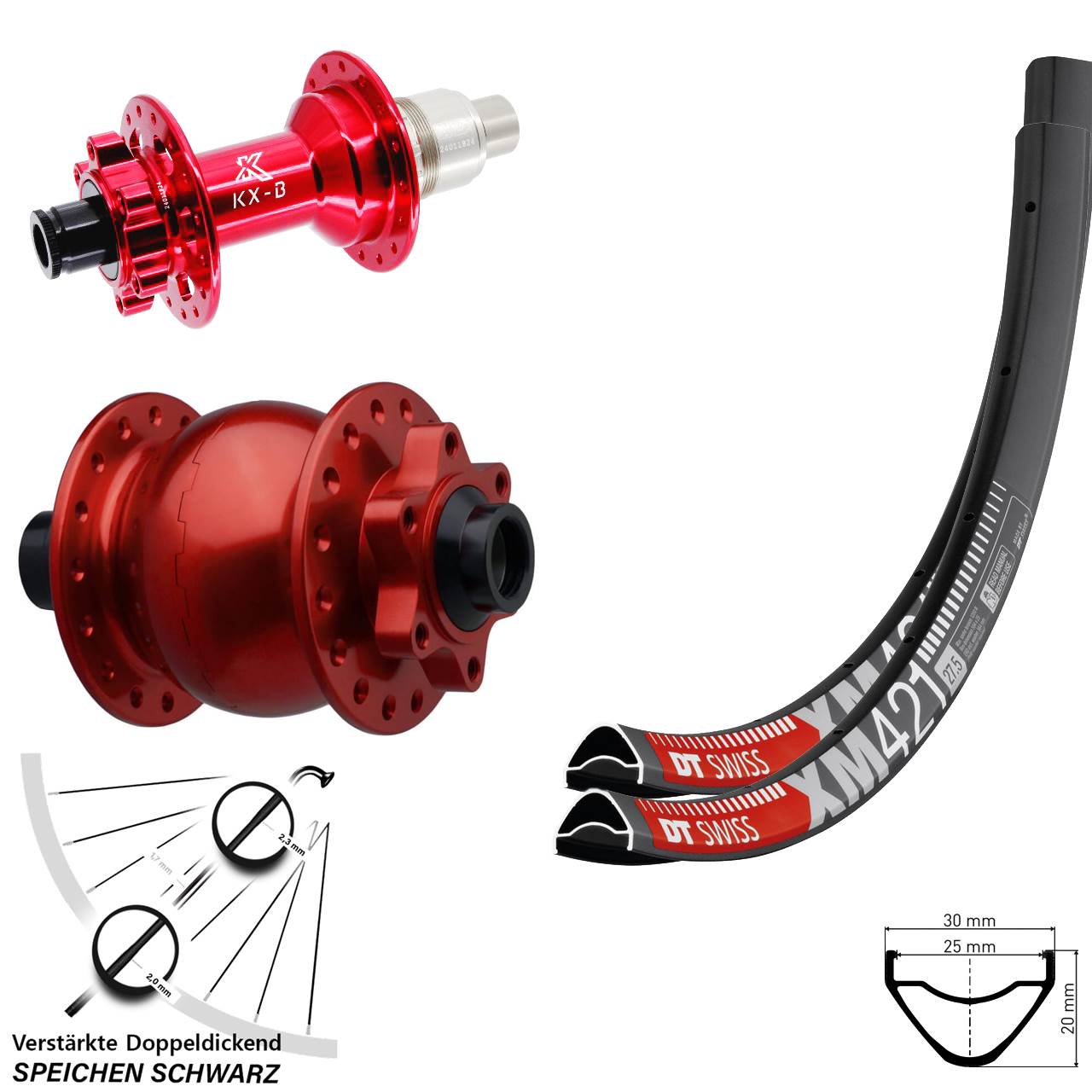 DT Swiss XM421 KX-B rot SON 28 29 Zoll 6-Loch Laufradsatz 15x110 12x148 XD 11-12 fach