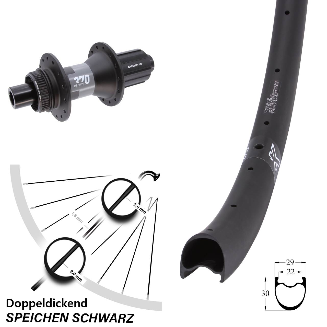 KX-RC Gravel Carbon DT Swiss 370 29 Zoll Disc Hinterrad 12x142 11-12 fach HG